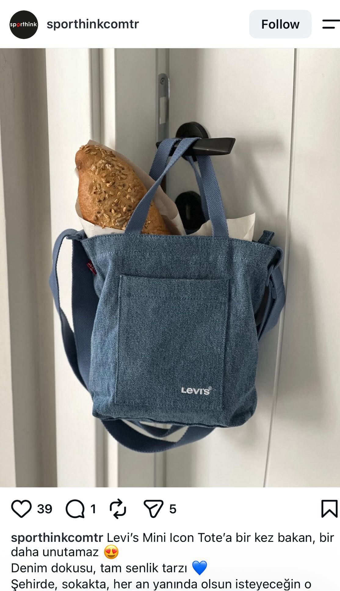 Levi's Mavi Kanvas Omuz Çantası — görsel 4/4