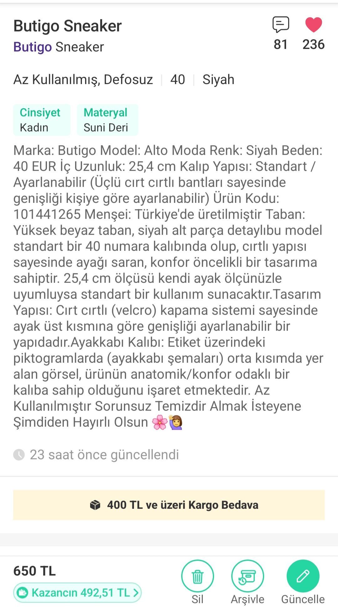 Butigo Siyah Spor Ayakkabı — görsel 10/10