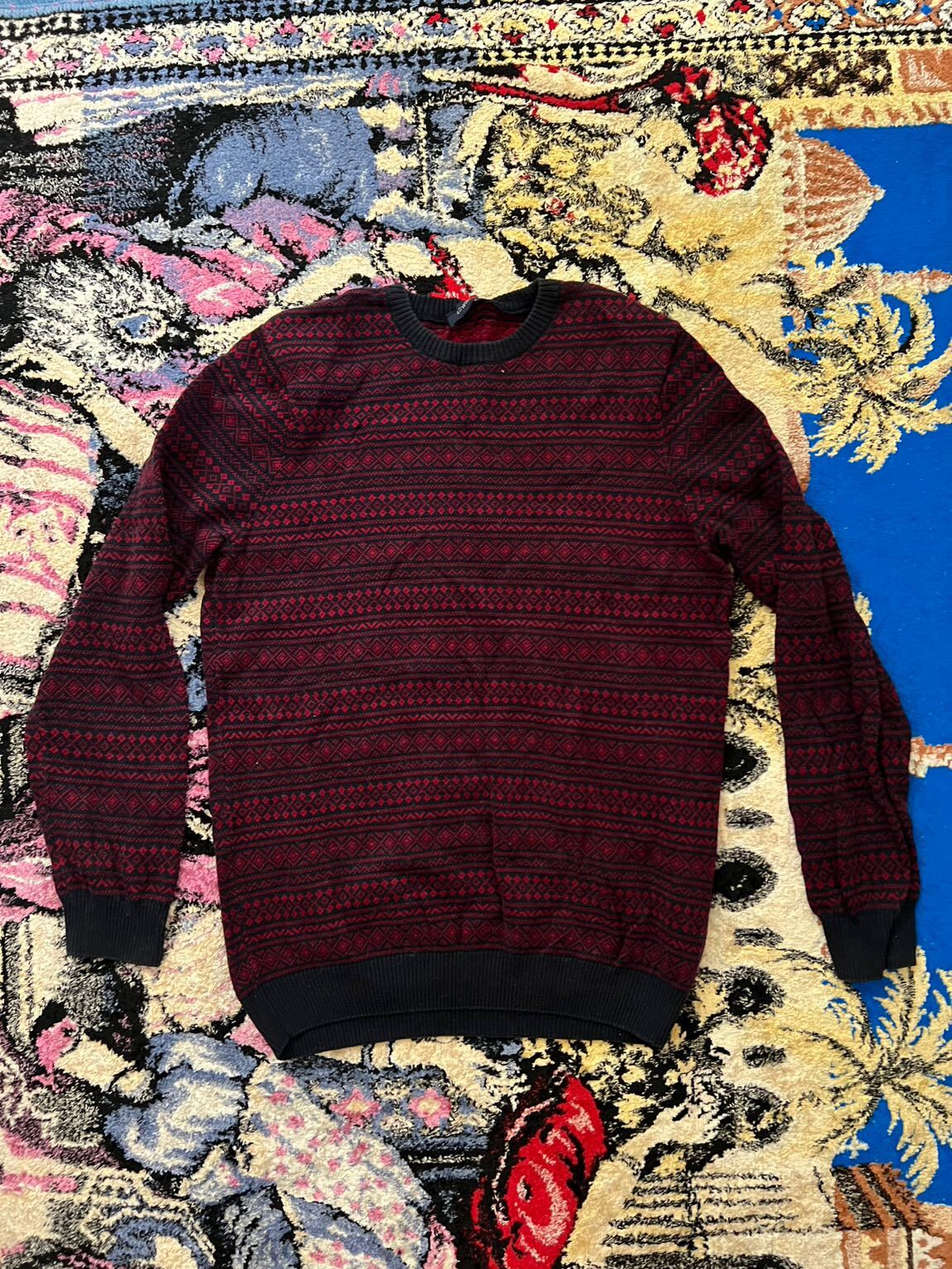 Vintage 2000s Ekoseli Bordo Kazak — görsel 1/2