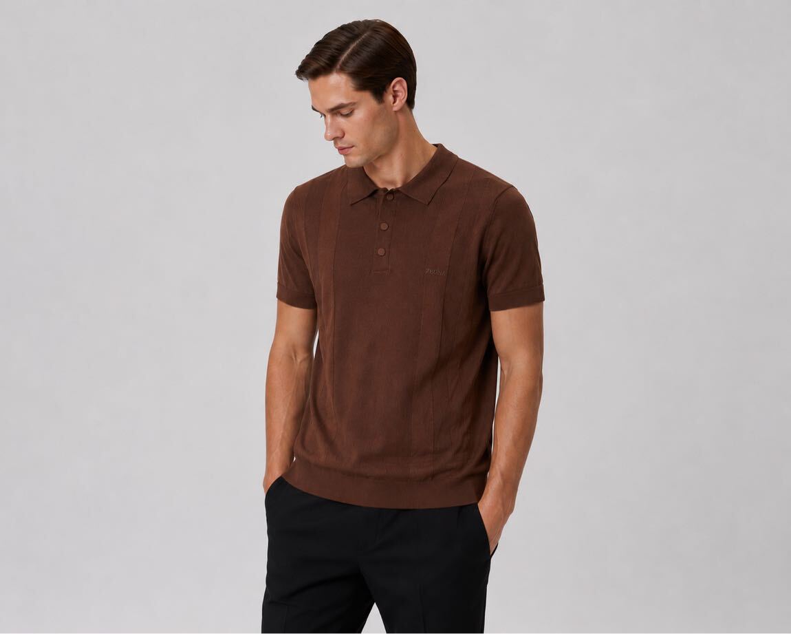ZEGNA Kahverengi Polo Yaka Triko T-shirt — görsel 5/7