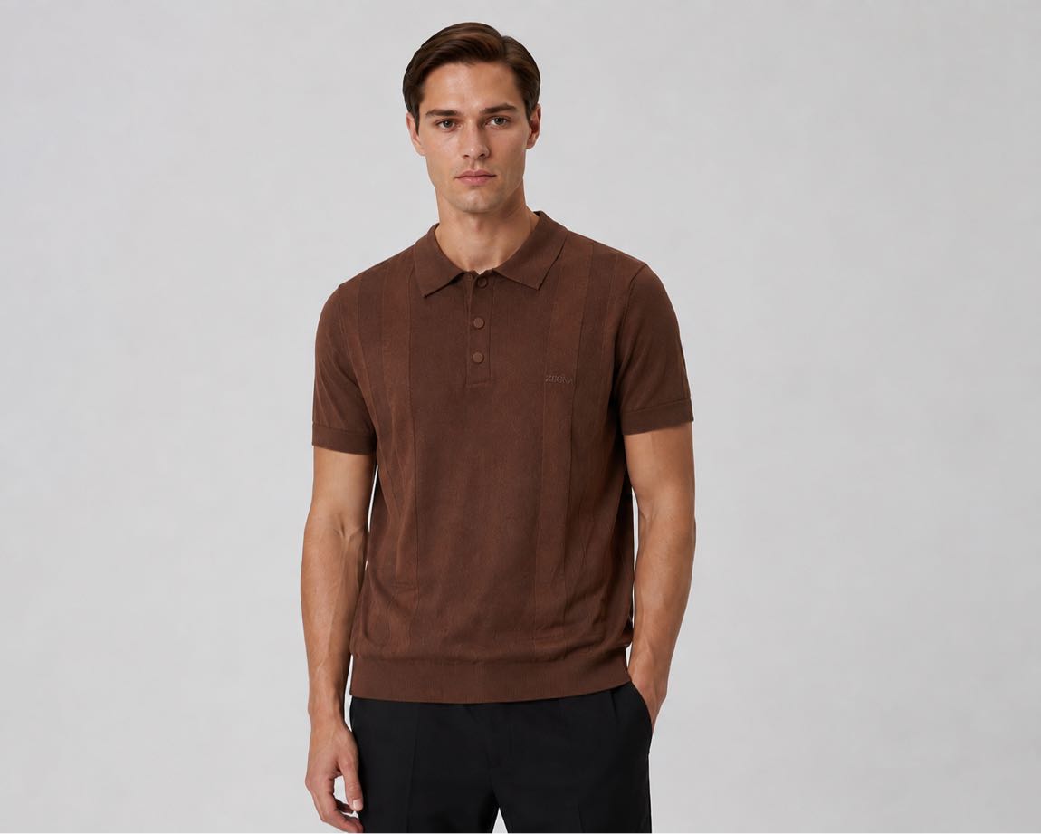 ZEGNA Kahverengi Polo Yaka Triko T-shirt — görsel 4/7