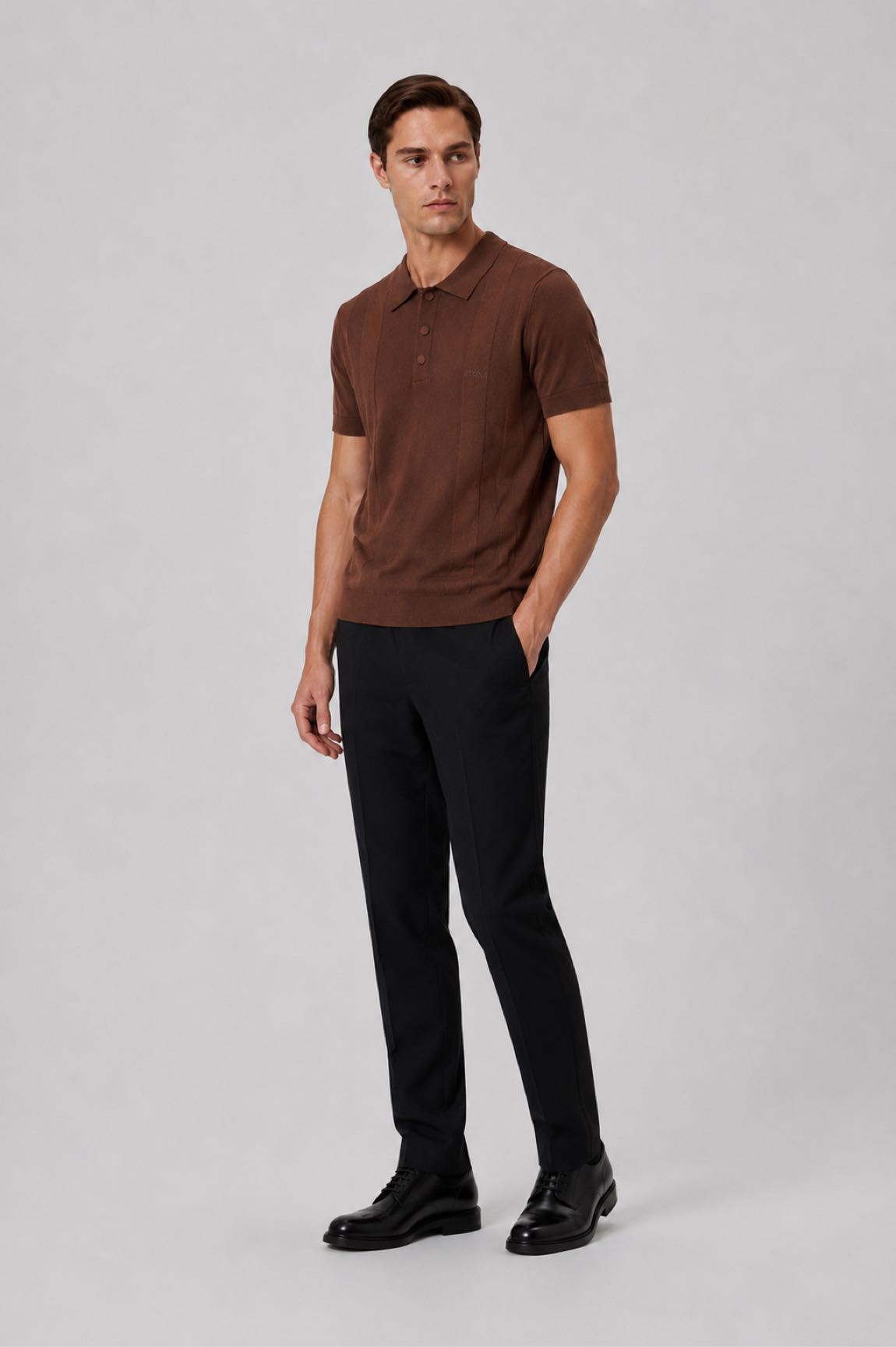 ZEGNA Kahverengi Polo Yaka Triko T-shirt — görsel 3/7