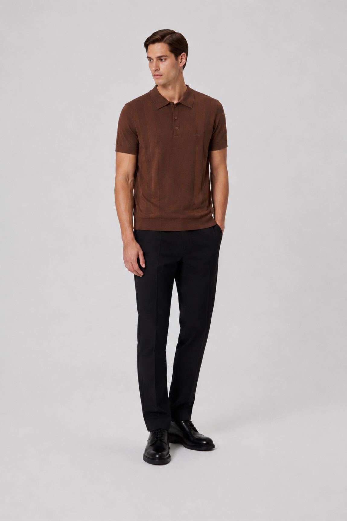 ZEGNA Kahverengi Polo Yaka Triko T-shirt — görsel 2/7