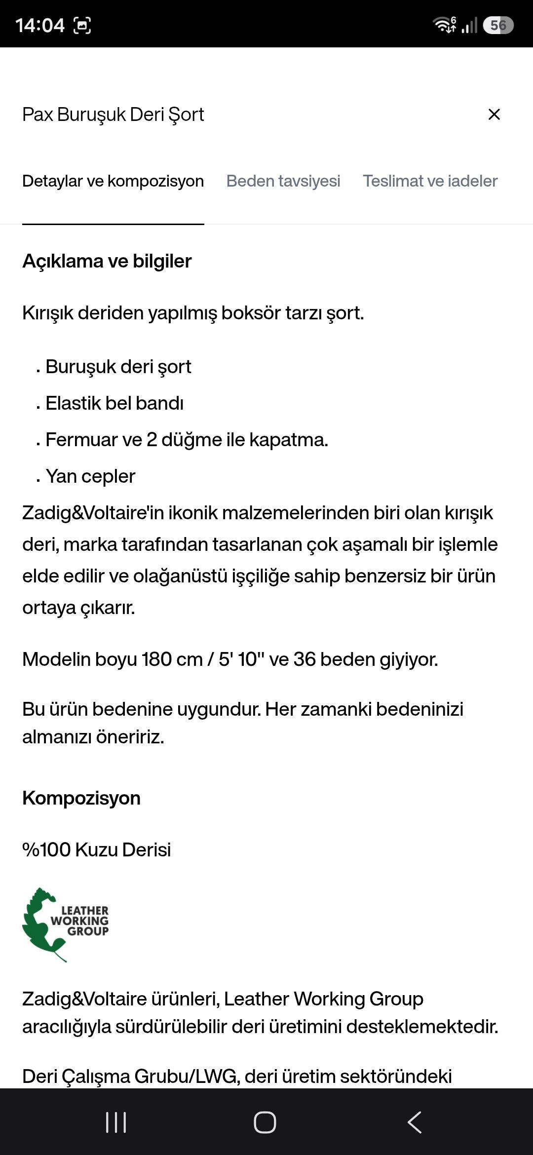 Zadig & Voltaire Buruşuk Deri Şort — görsel 18/20
