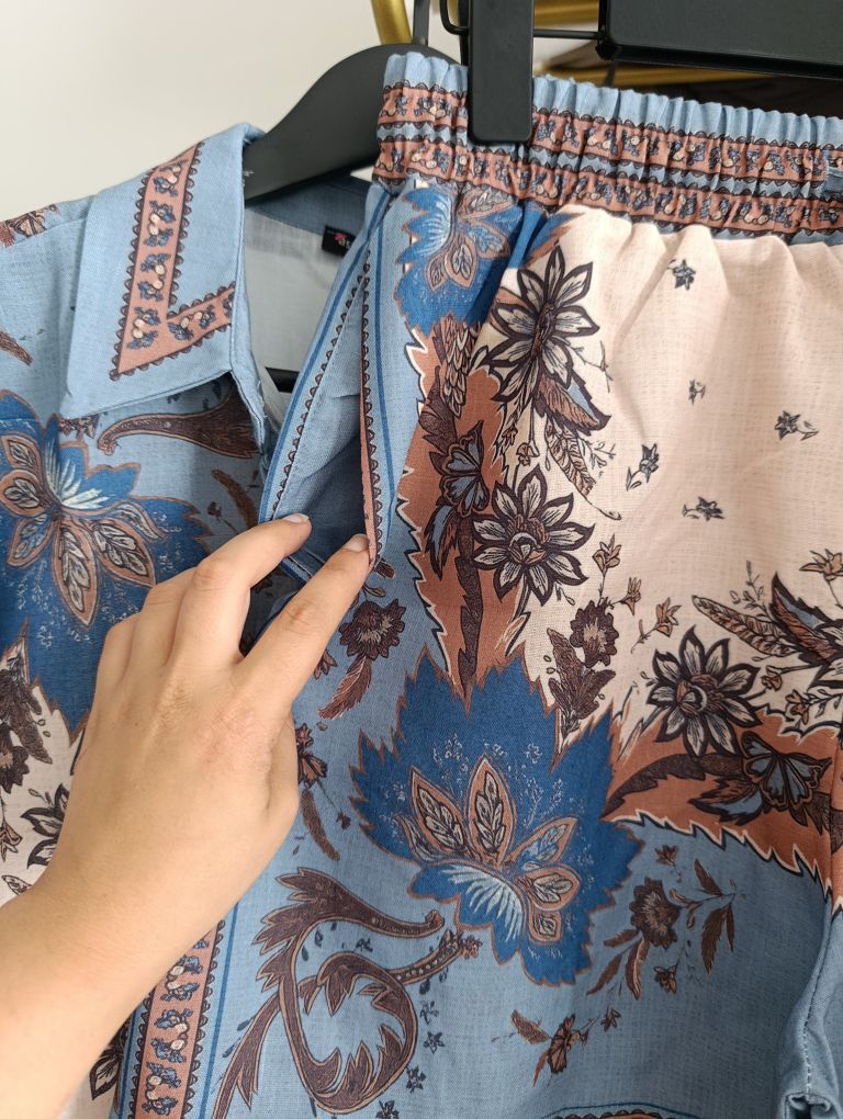 Keten Desenli Gömlek ve Şort Takımı M — görsel 7/8