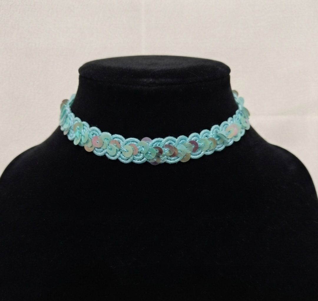 dantelli puantiyeli pullu chocker kolye — görsel 2/9