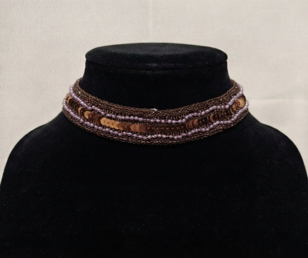 dantelli puantiyeli pullu chocker kolye — görsel 4/9
