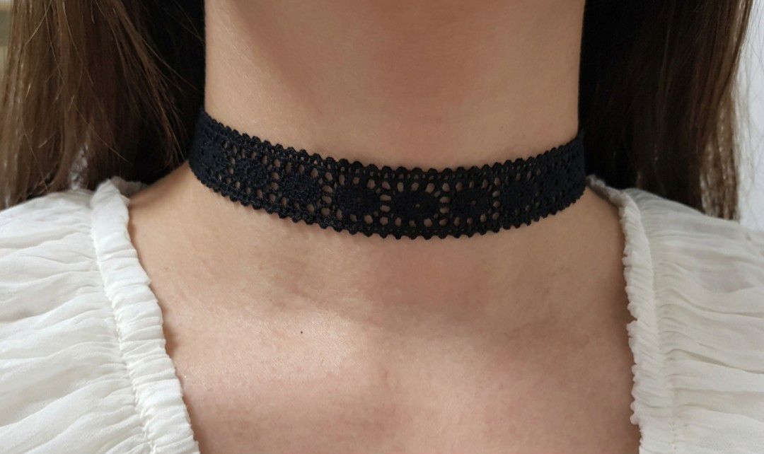 dantelli puantiyeli pullu chocker kolye — görsel 7/9