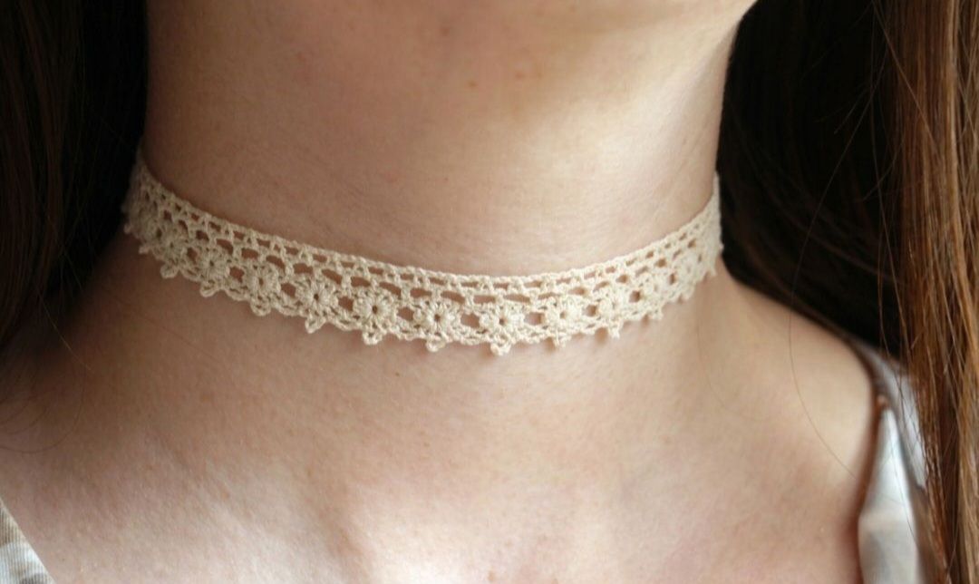 dantelli puantiyeli pullu chocker kolye — görsel 6/9