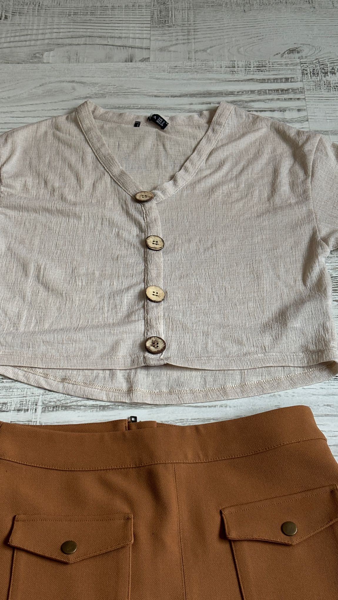 Keten Üst & Taba Cep Detaylı Mini Etek — görsel 4/6