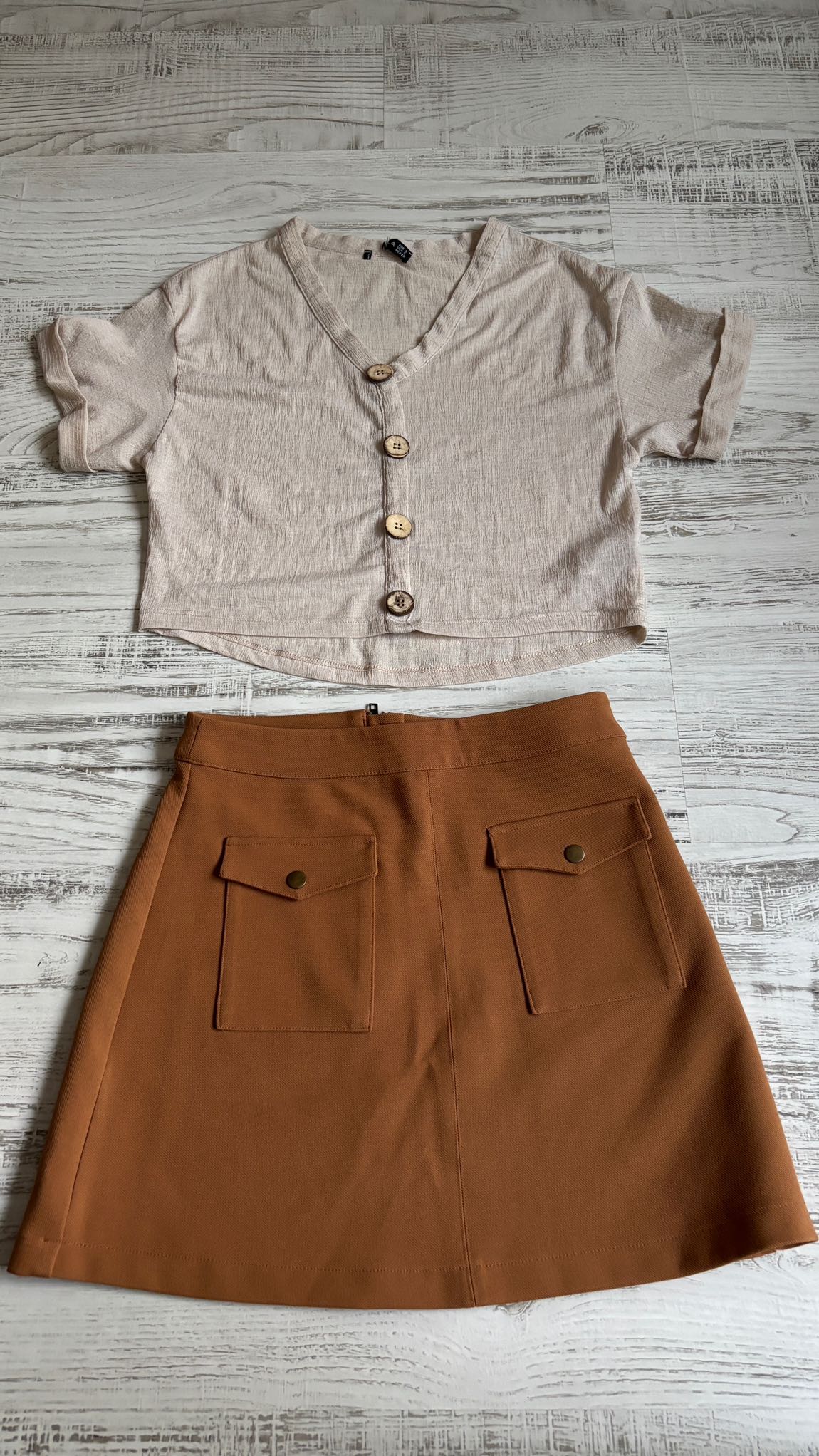 Keten Üst & Taba Cep Detaylı Mini Etek — görsel 2/6