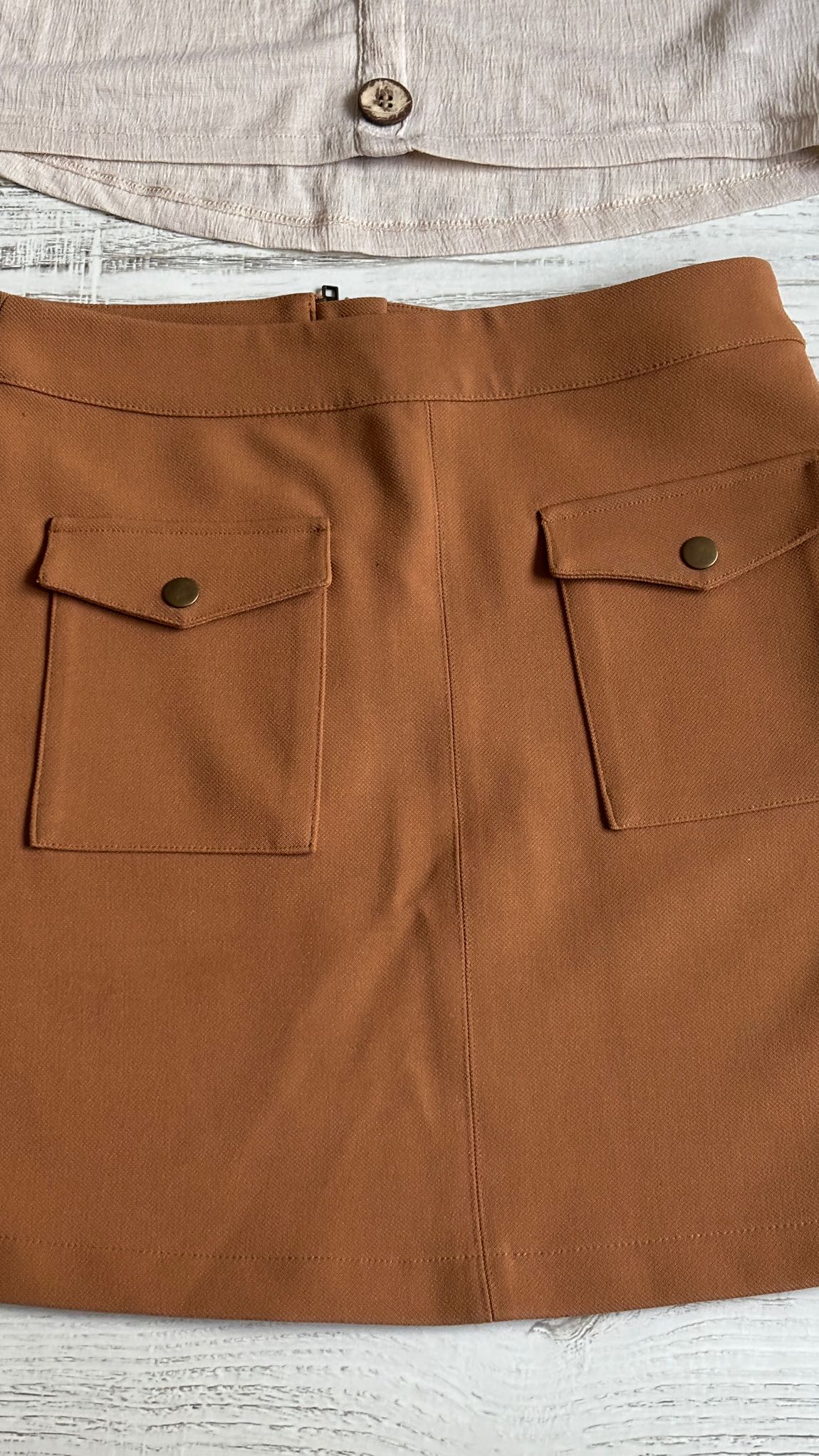 Keten Üst & Taba Cep Detaylı Mini Etek — görsel 3/6