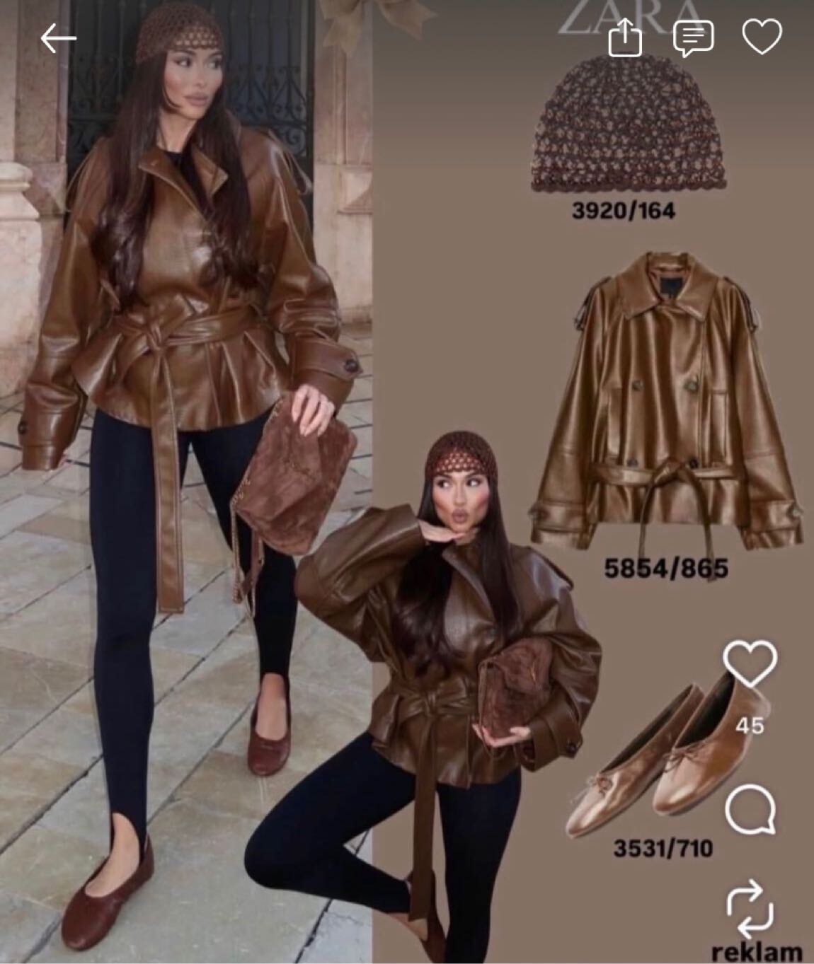 Zara Kahverengi Suni Deri Ceket — görsel 6/6