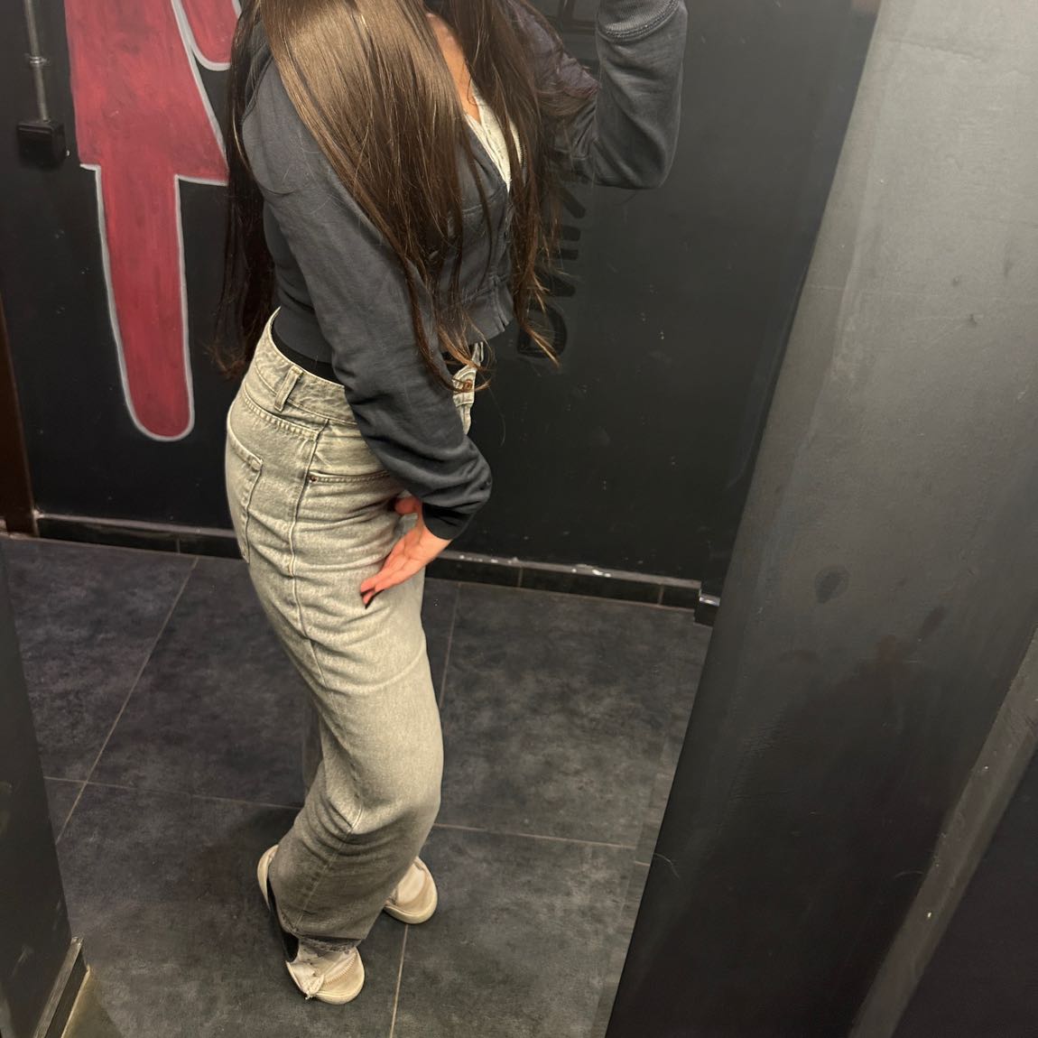 Gri Straight Leg Jean Pantolon — görsel 7/8