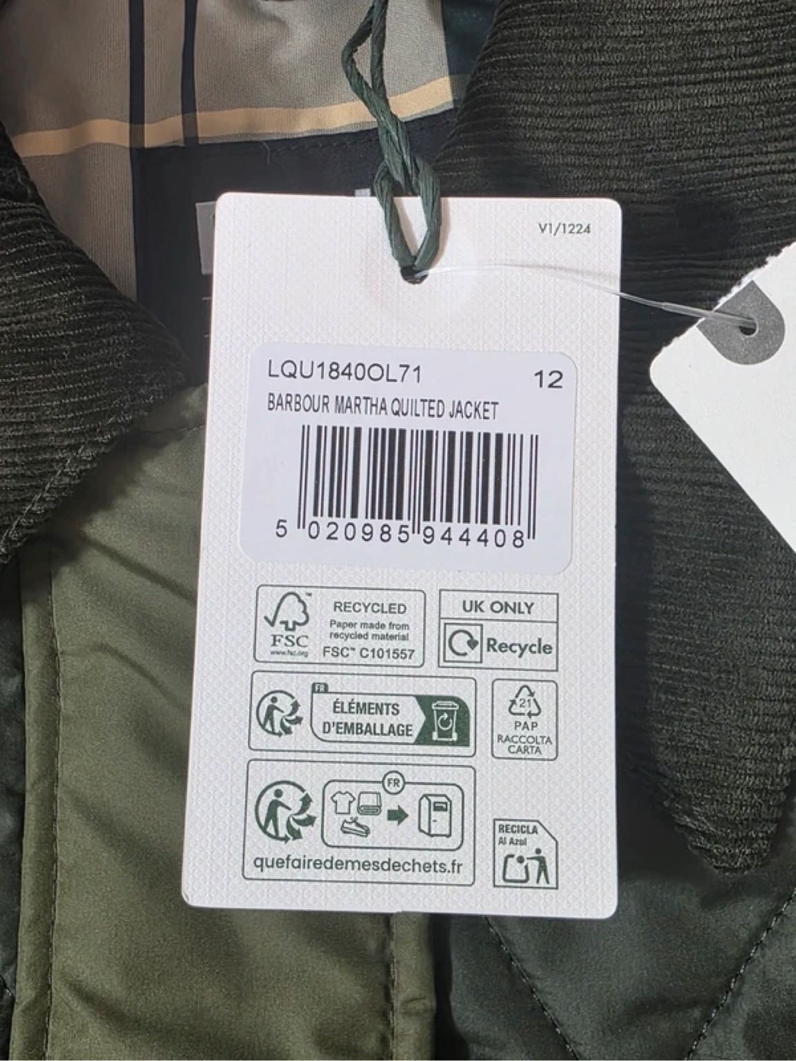 Orj Barbour Martha Quilted Haki Mont — görsel 16/16