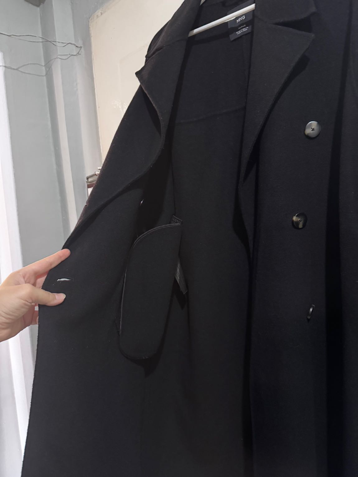 MANGO|El Yapımı Siyah Yün Kaban Oversize — görsel 3/10