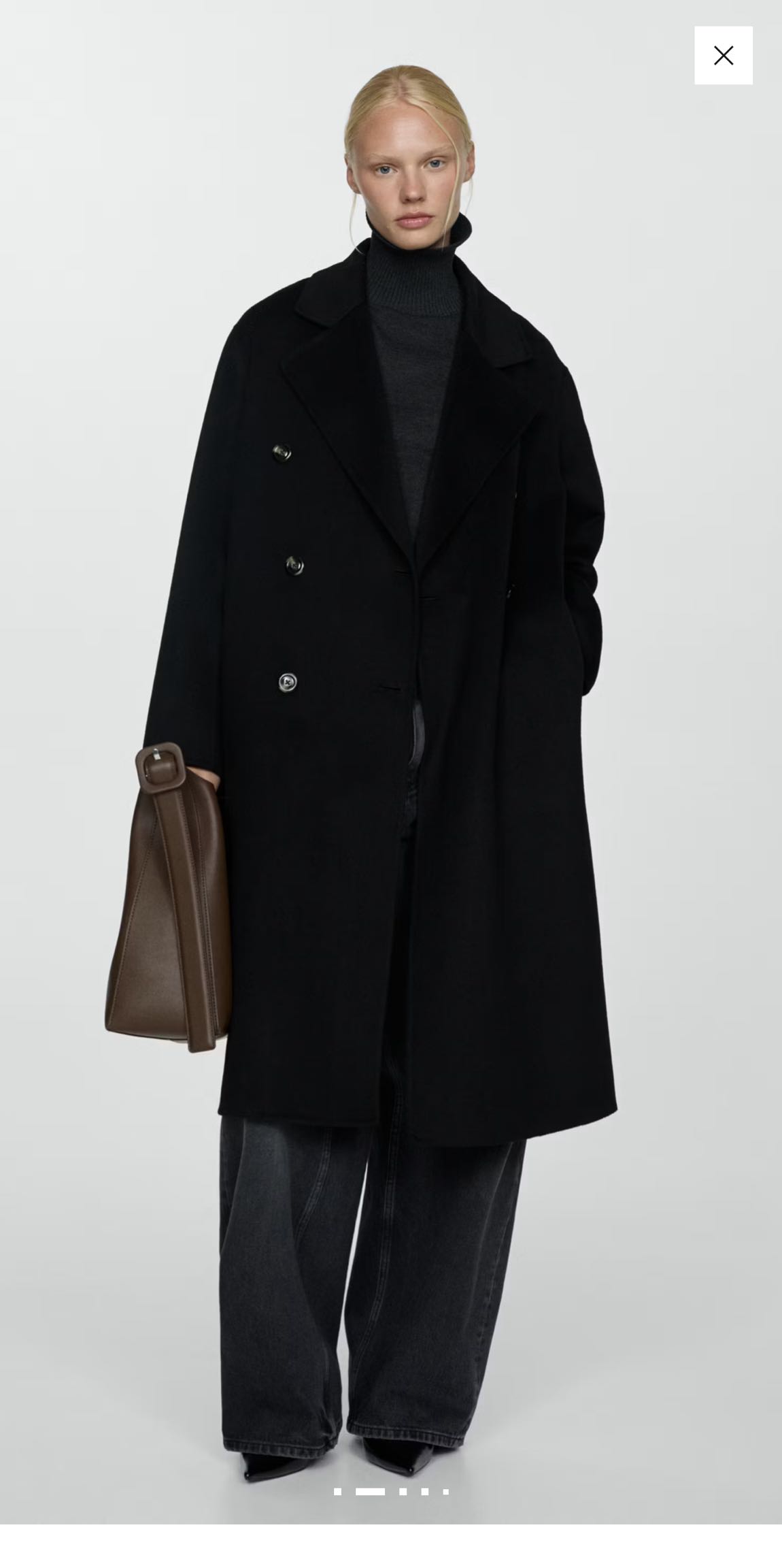 MANGO|El Yapımı Siyah Yün Kaban Oversize — görsel 9/10