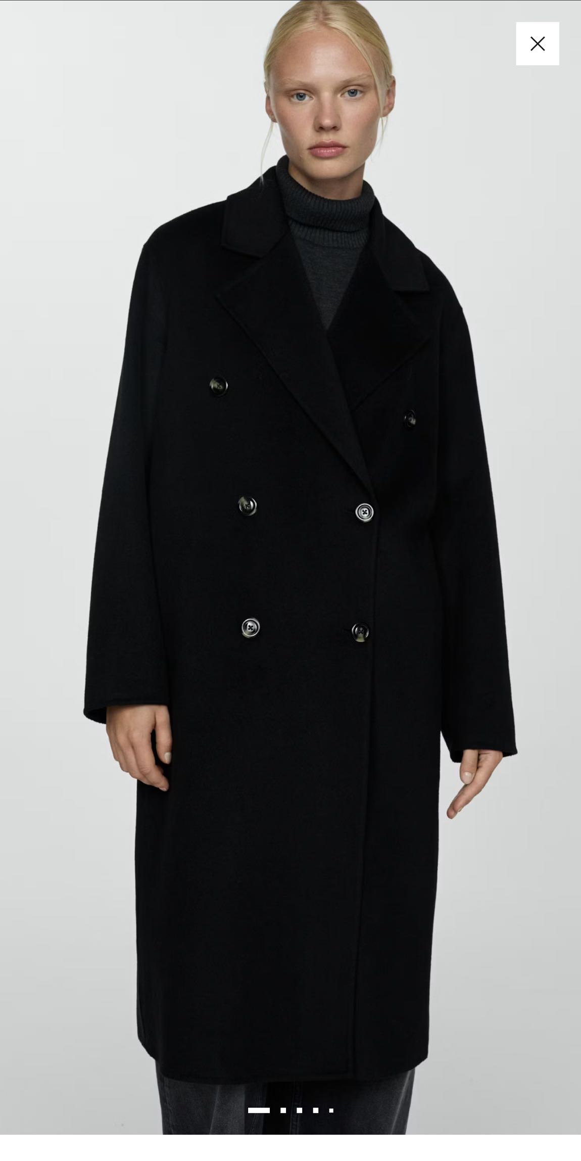 MANGO|El Yapımı Siyah Yün Kaban Oversize — görsel 8/10