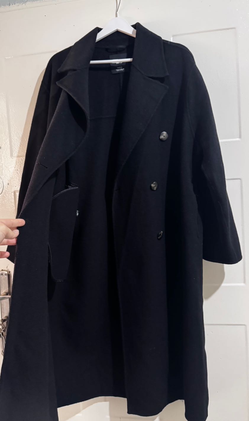 MANGO|El Yapımı Siyah Yün Kaban Oversize — görsel 6/10