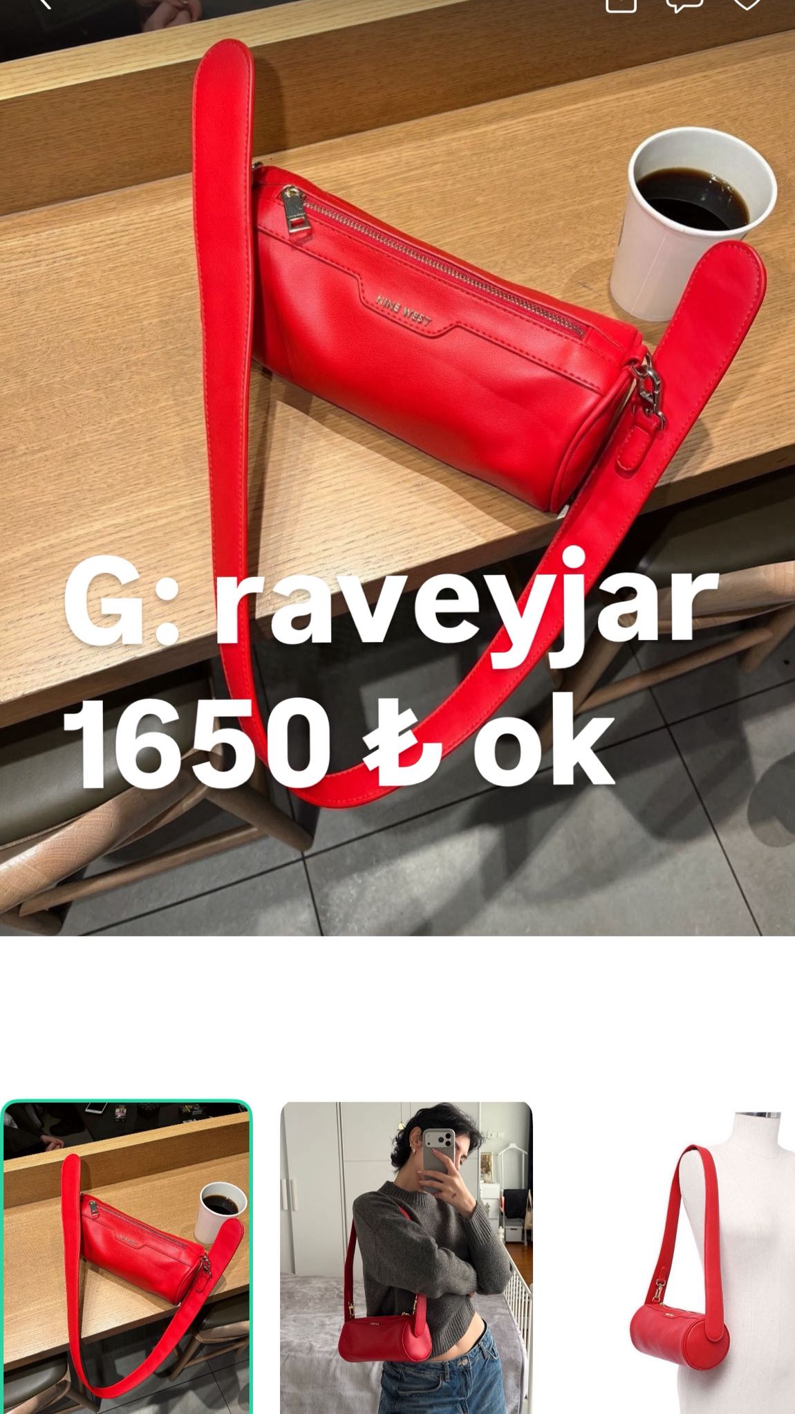 Nine west kirmizi kol cantasi — görsel 8/8