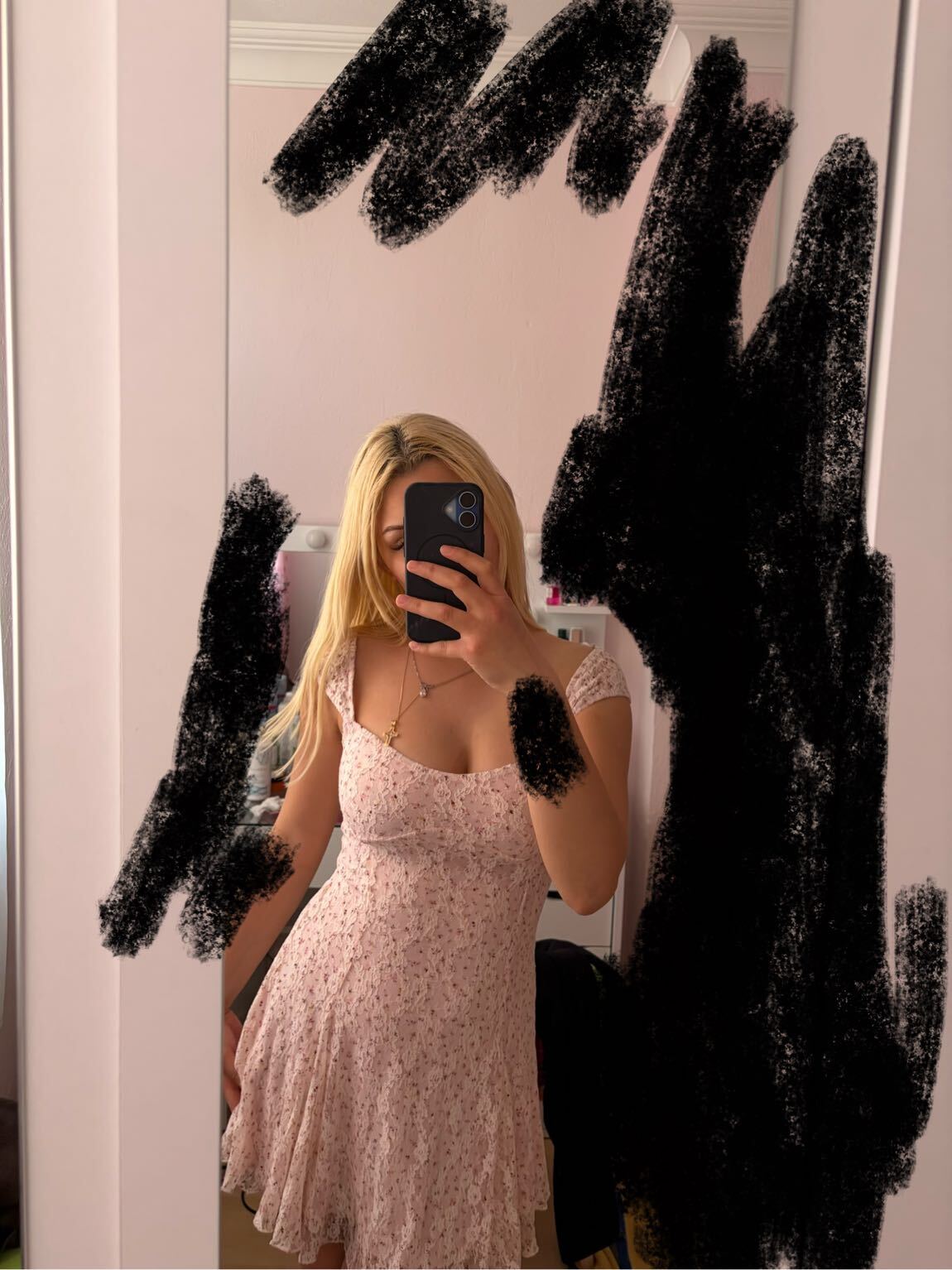 Bershka Pembe Dantel Mini Elbise — görsel 3/3