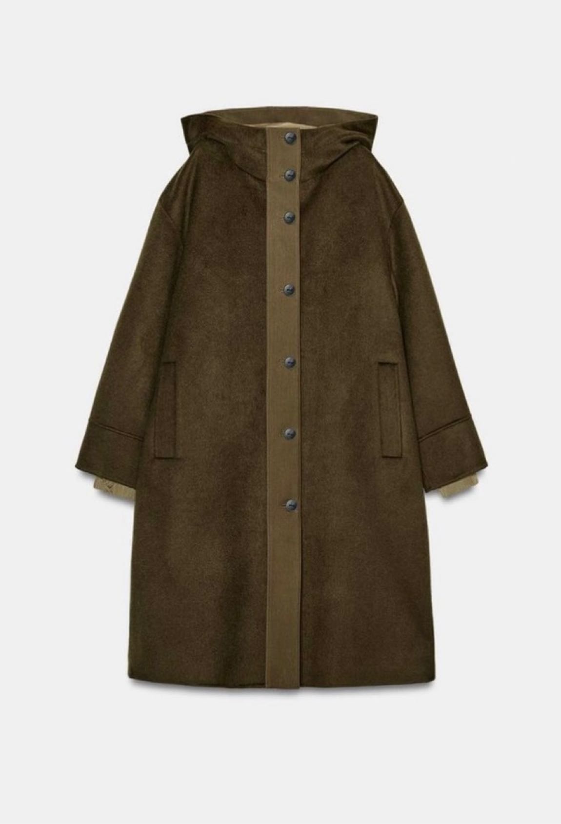 Zara Haki Yün Kapüşonlu Parka — görsel 7/9