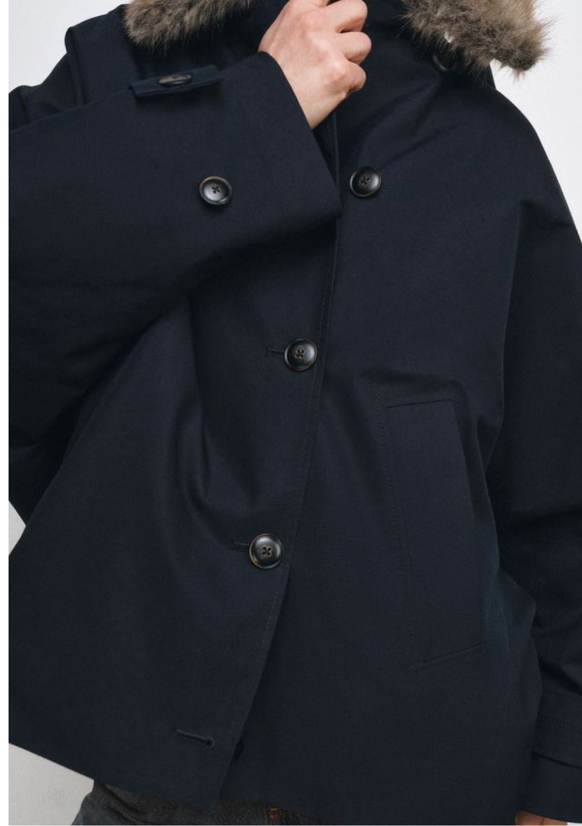 Zara Lacivert Kapüşonlu Mont — görsel 8/10
