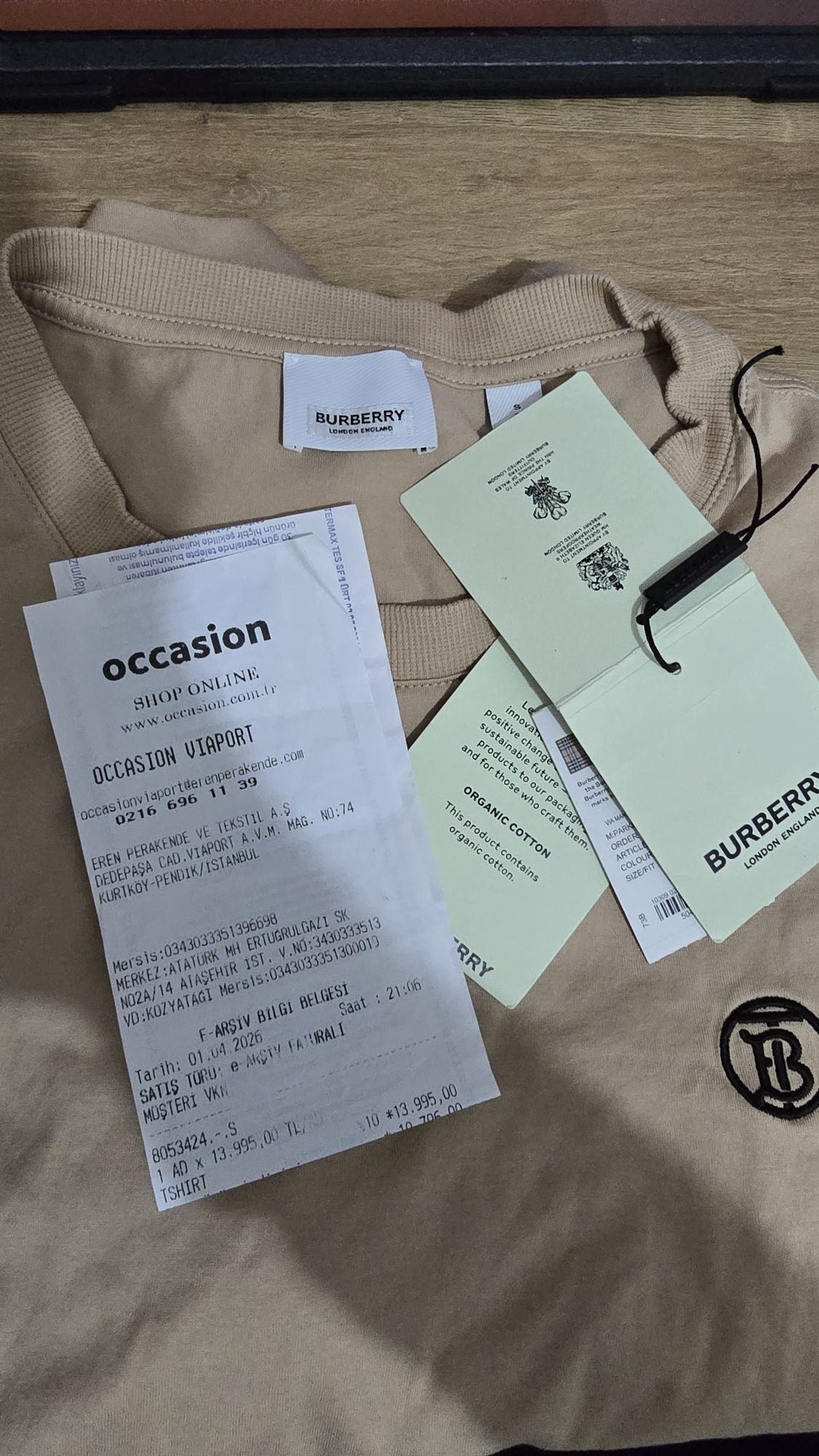Tb Logo Burberry Bej Tişört — görsel 4/6