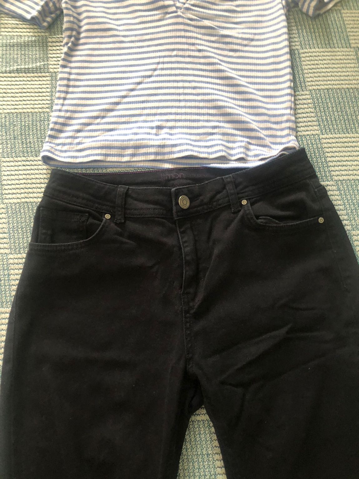Mavi#Çizgili#tşört#limon#Siyah Pantolon — görsel 8/18
