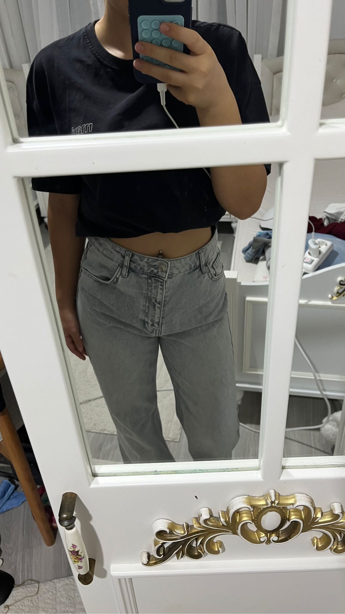 Gri Yüksek Bel Jean — görsel 2/4
