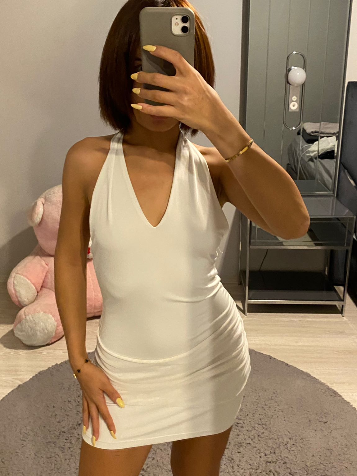 Beyaz V Yaka Mini Elbise — görsel 7/8