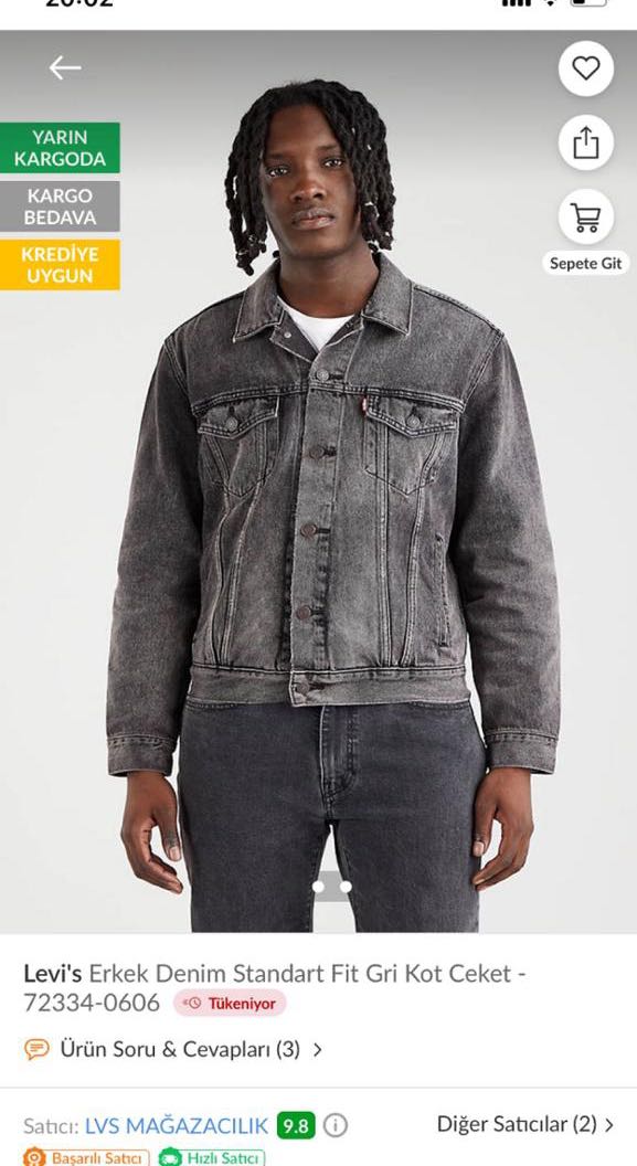 Levis Gri Kot Ceket — görsel 7/8