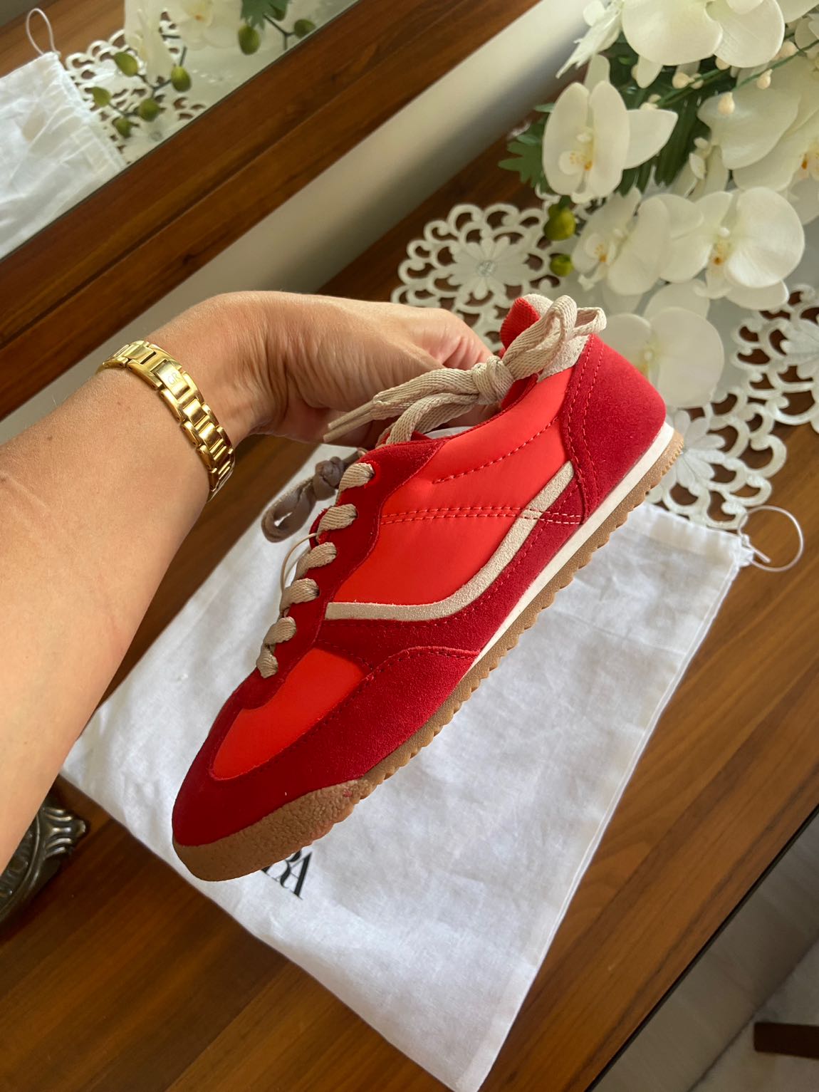 Zara Kırmızı %100 Deri Sneaker — görsel 5/8