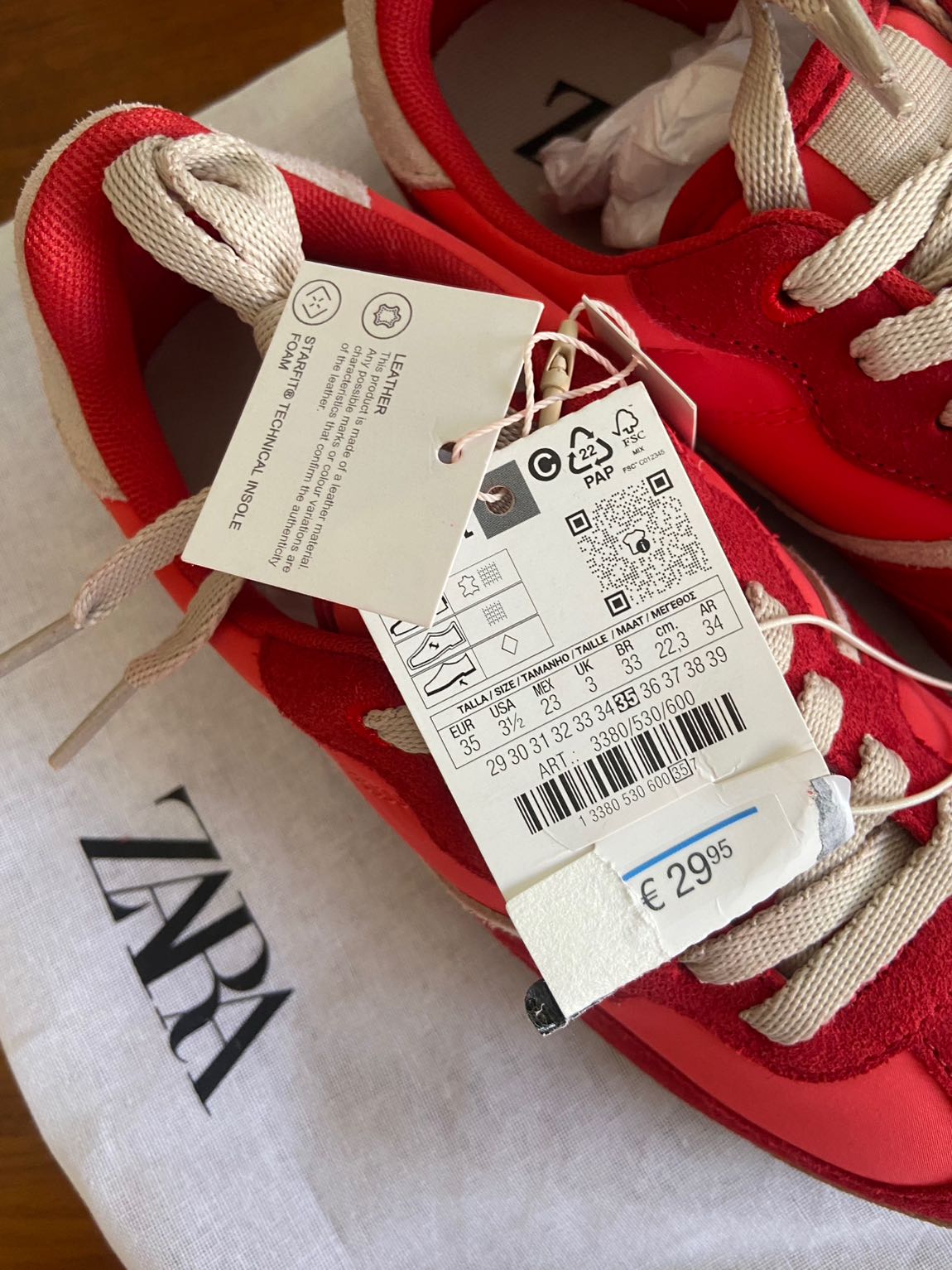 Zara Kırmızı %100 Deri Sneaker — görsel 8/8