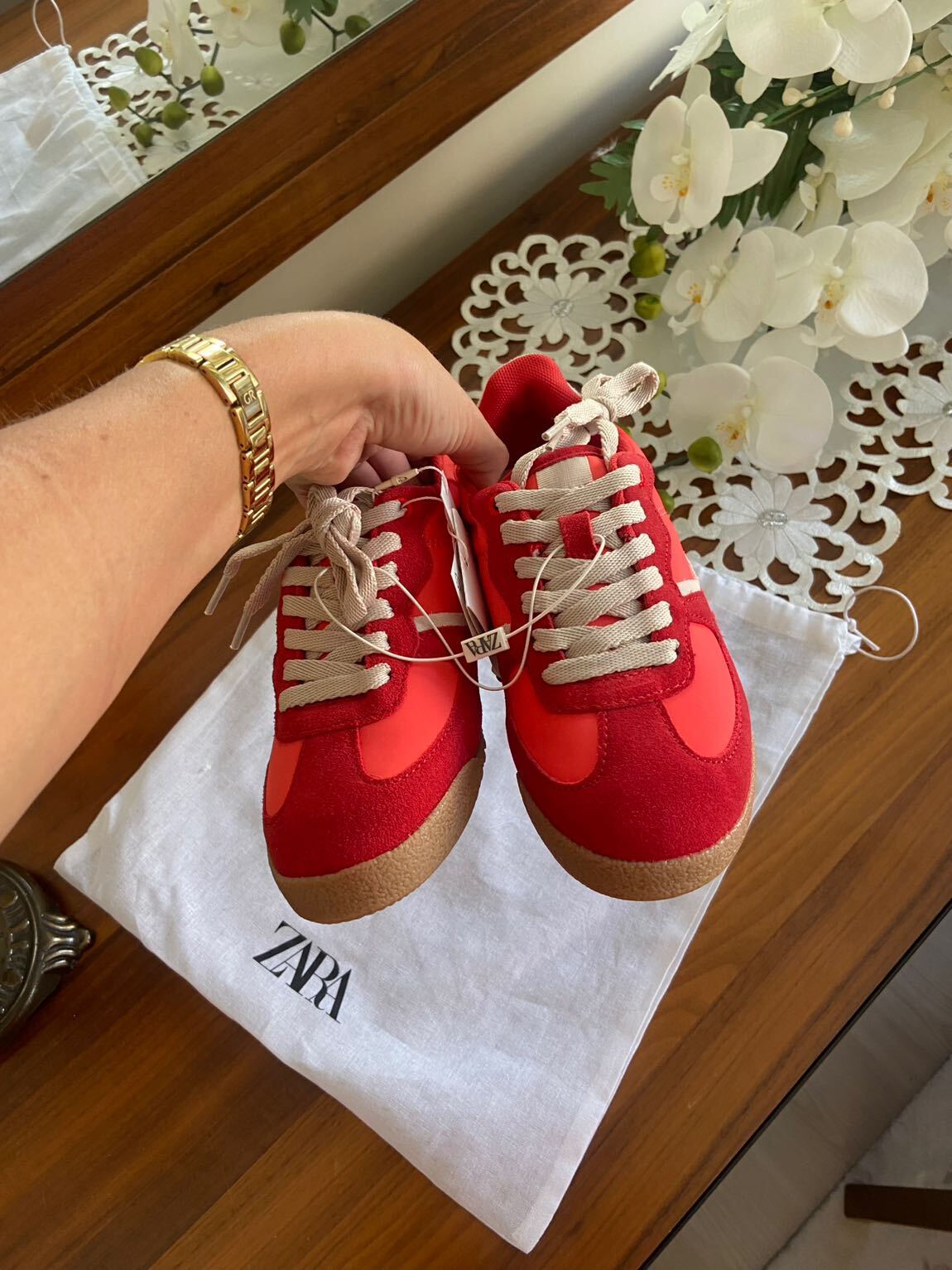 Zara Kırmızı %100 Deri Sneaker — görsel 6/8