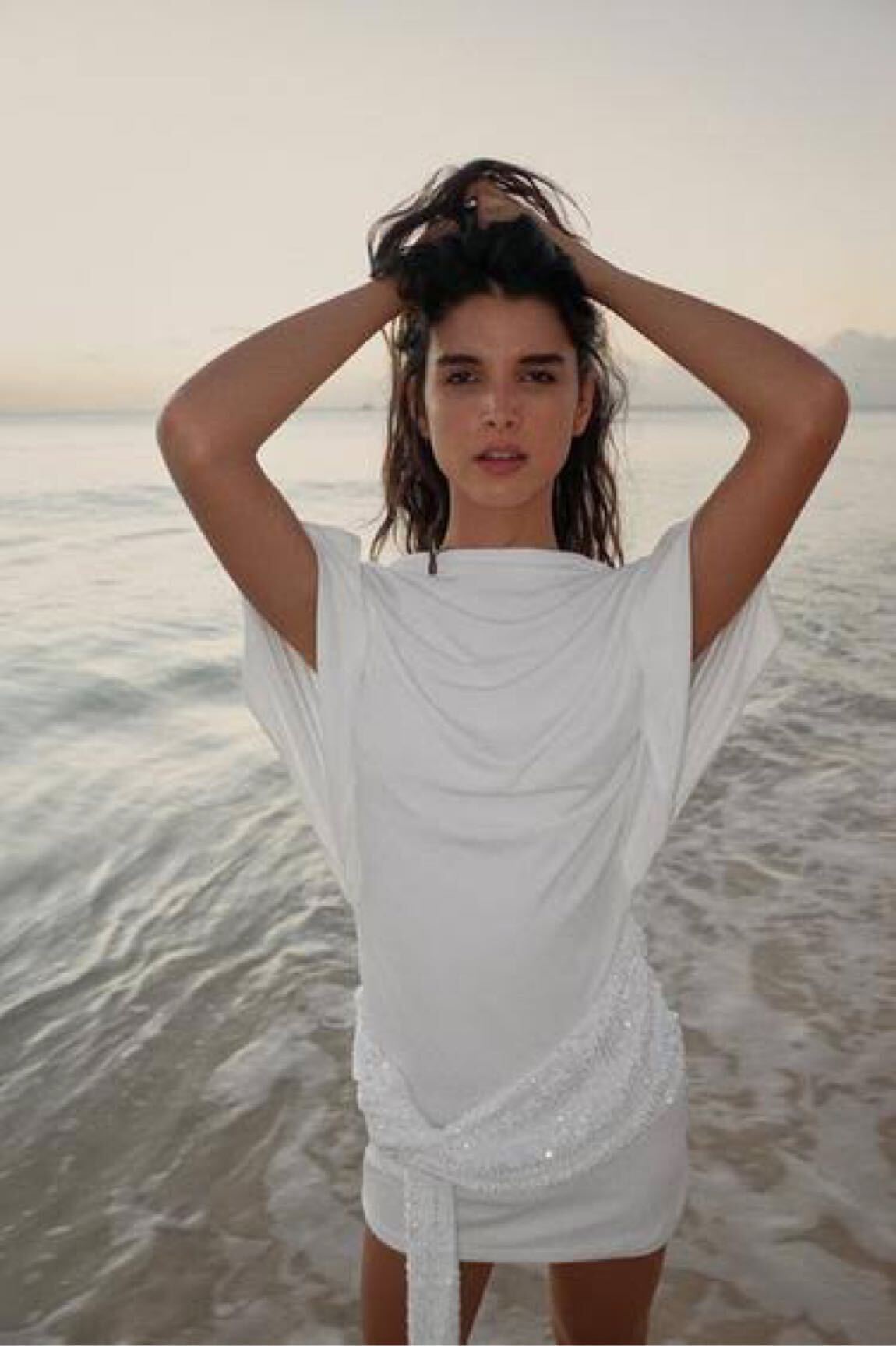 Zara Kontrast Pullu Kuşaklı Mini Elbise — görsel 3/7