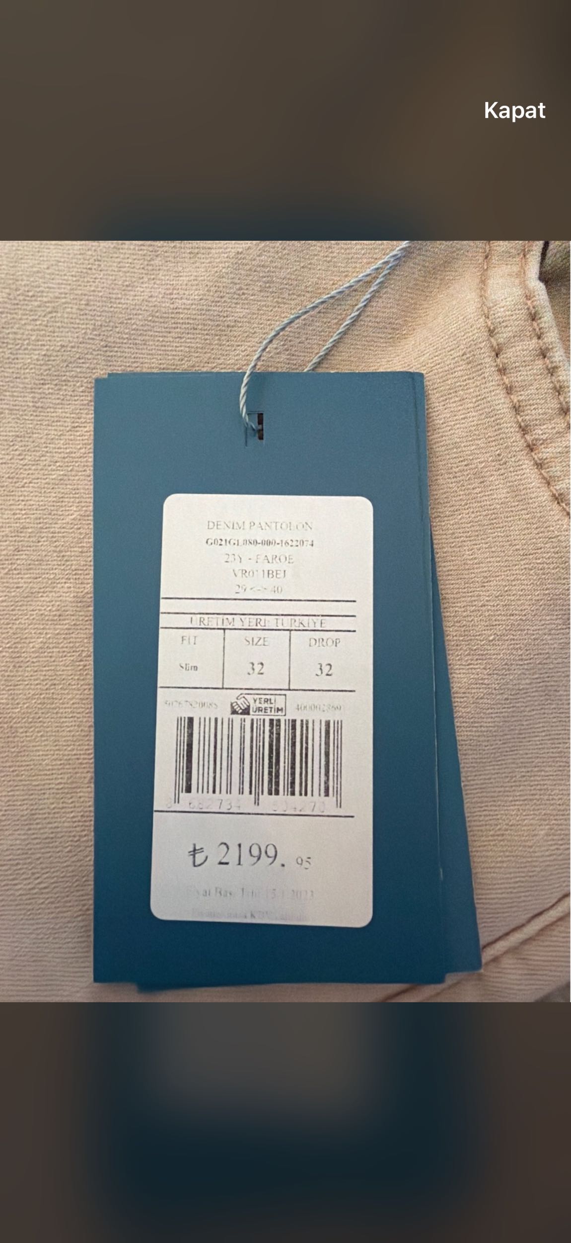 Pierre Cardin Bej Kot Pantolon — görsel 5/6
