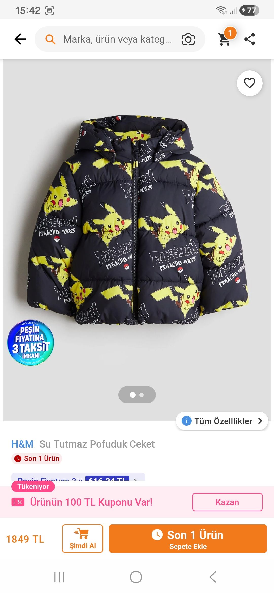 Pokemon Pikachu Kapüşonlu Mont — görsel 11/11