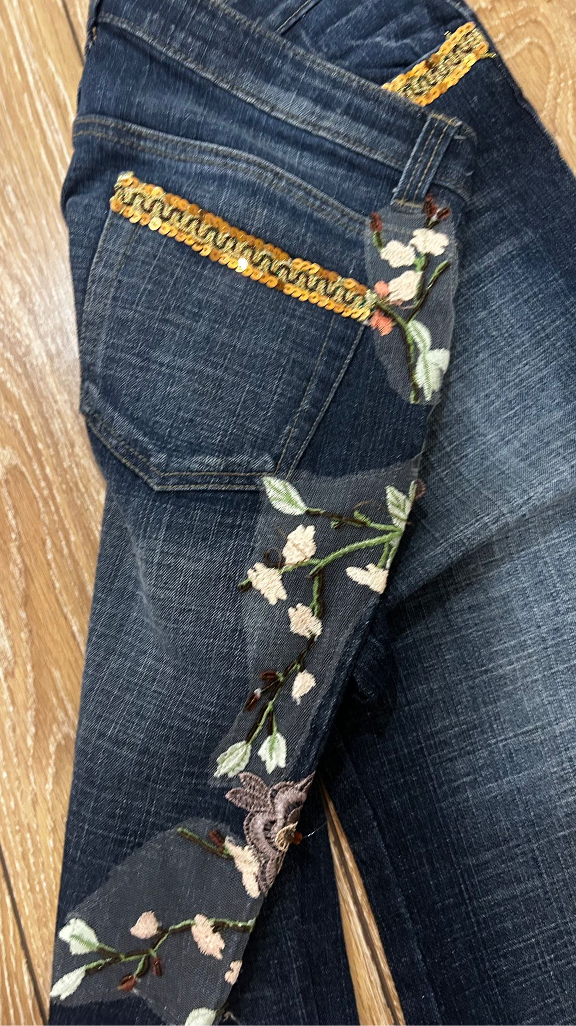 Çiçek Desenli Kot Pantolon vintage — görsel 3/3