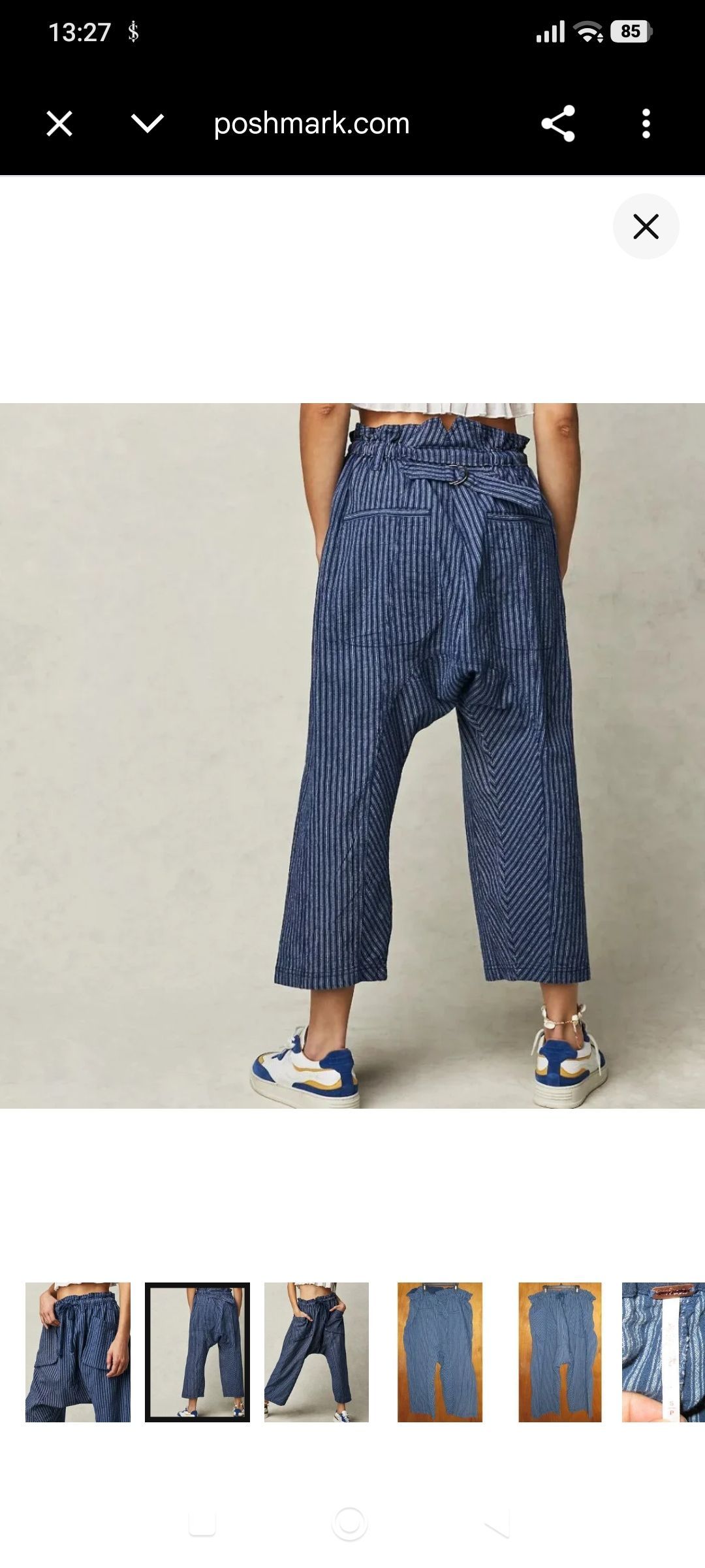 FREE PEOPLE Çizgili Bol Paça Pantolon — görsel 3/6