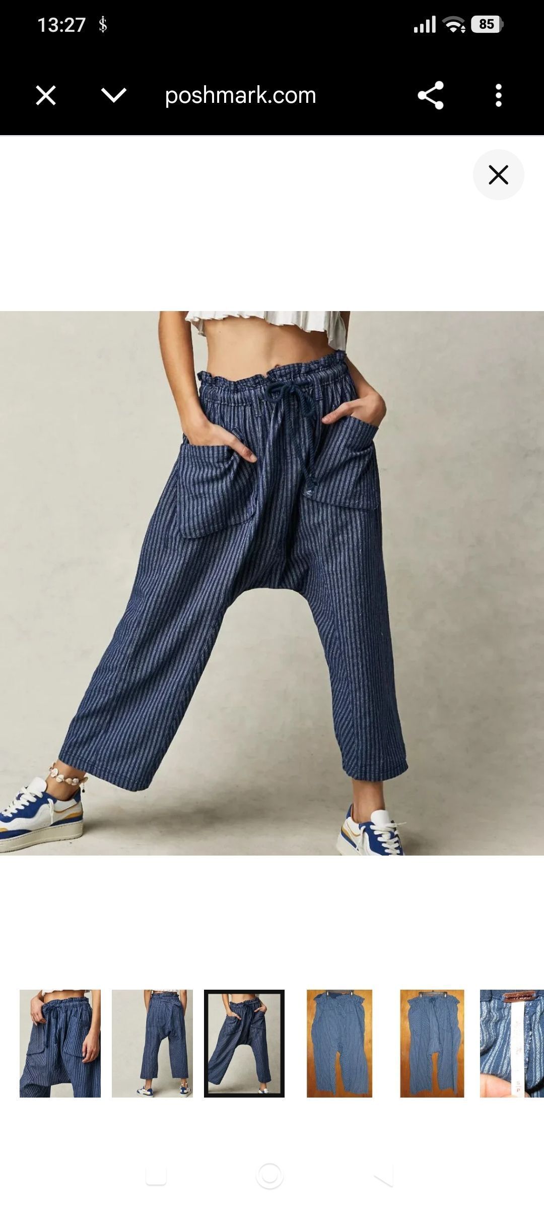 FREE PEOPLE Çizgili Bol Paça Pantolon — görsel 4/6