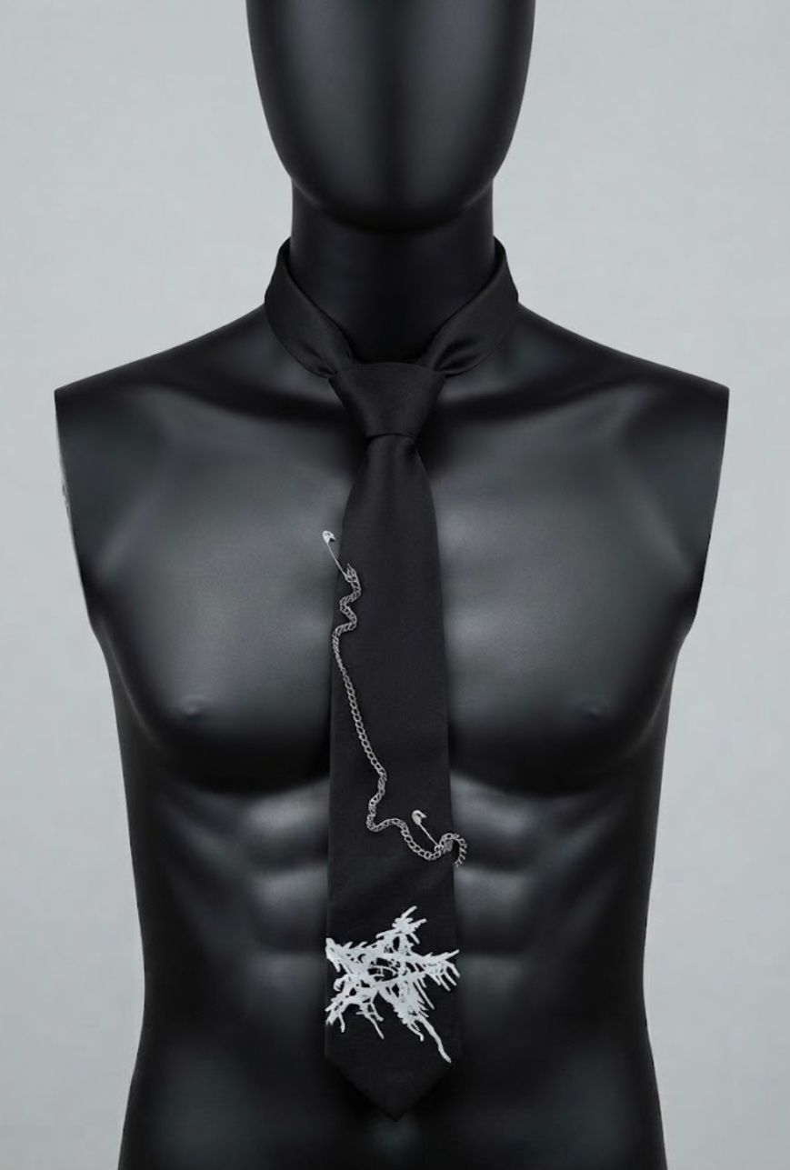 Siyah Zincir Detaylı y2k gotik Kravat — görsel 3/3