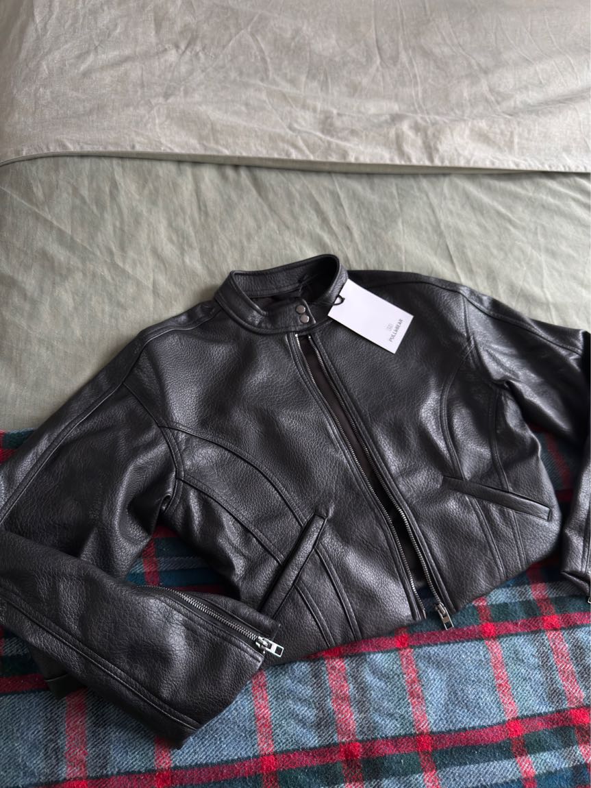 Pull & Bear motorcu Deri Ceket — görsel 2/20