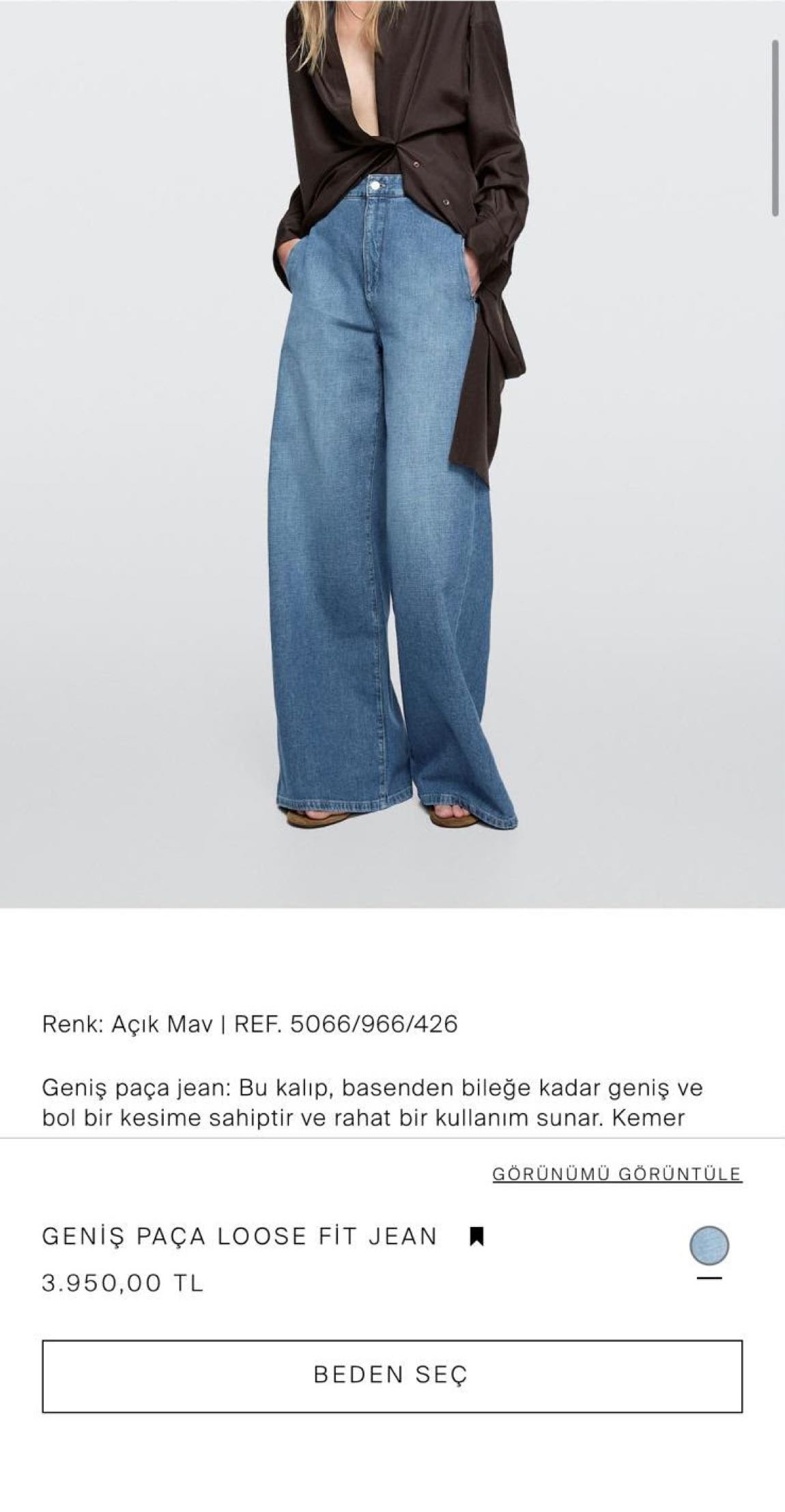 Massimo Dutti Geniş Paça Jean Pantolon36 — görsel 3/7