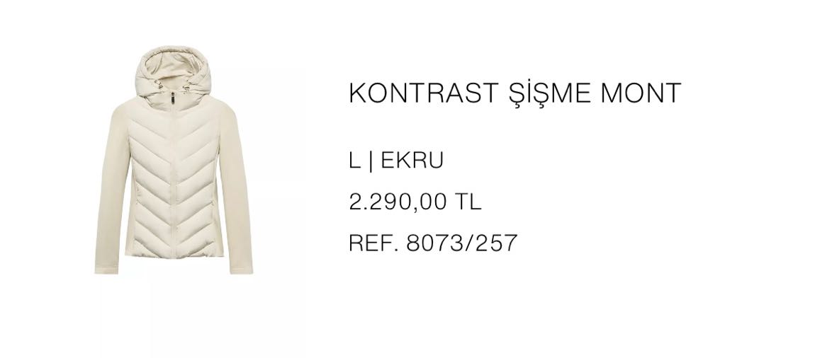 ZARA KONTRAST EKRU ŞİŞME MONT — görsel 3/6