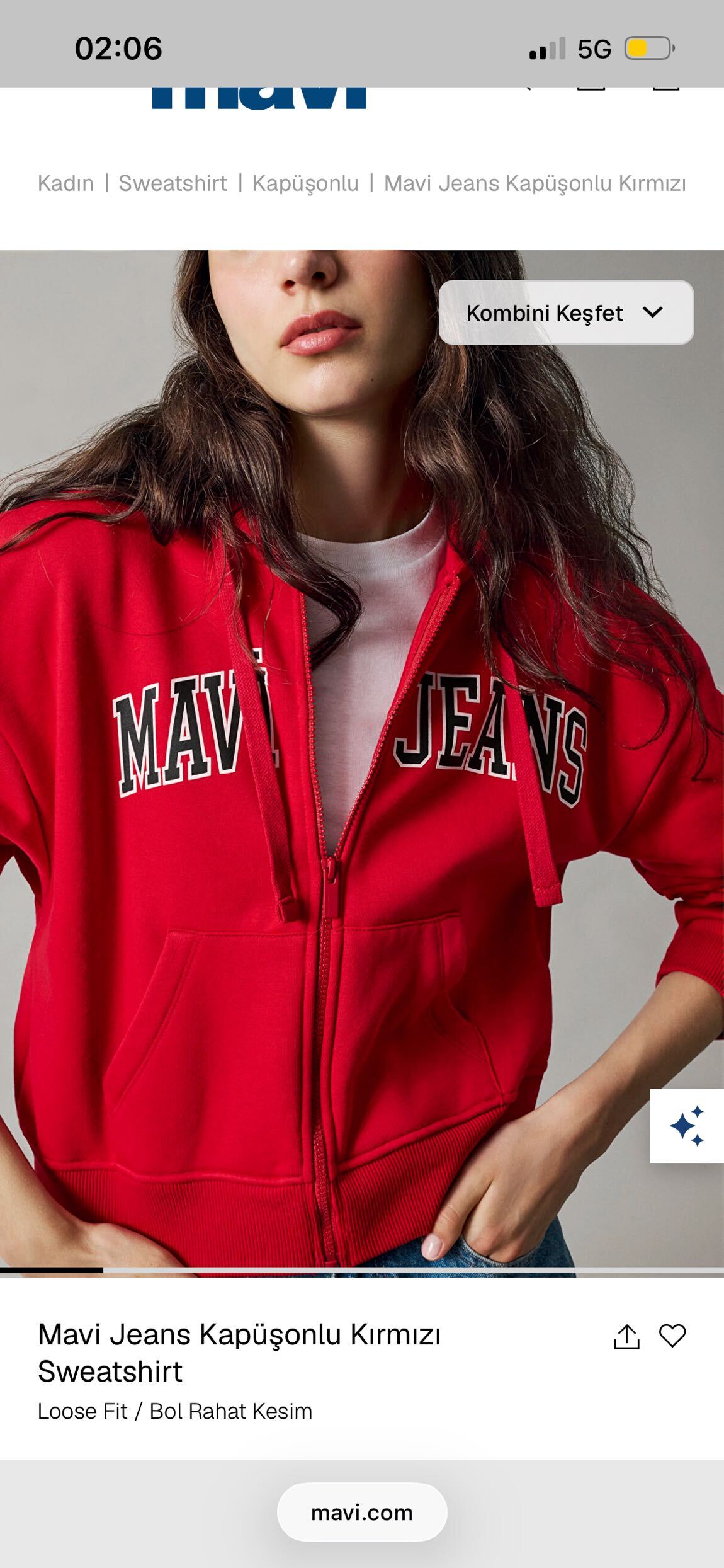 Mavi Kapüşonlu Kırmızı Sweatshirt — görsel 2/4