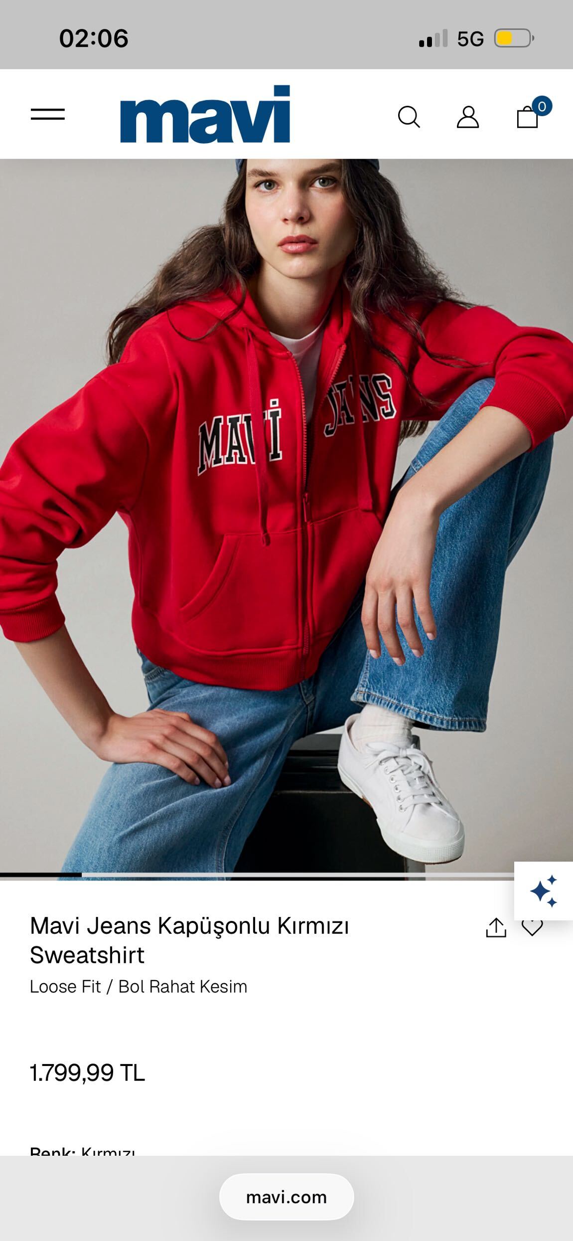 Mavi Kapüşonlu Kırmızı Sweatshirt — görsel 3/4