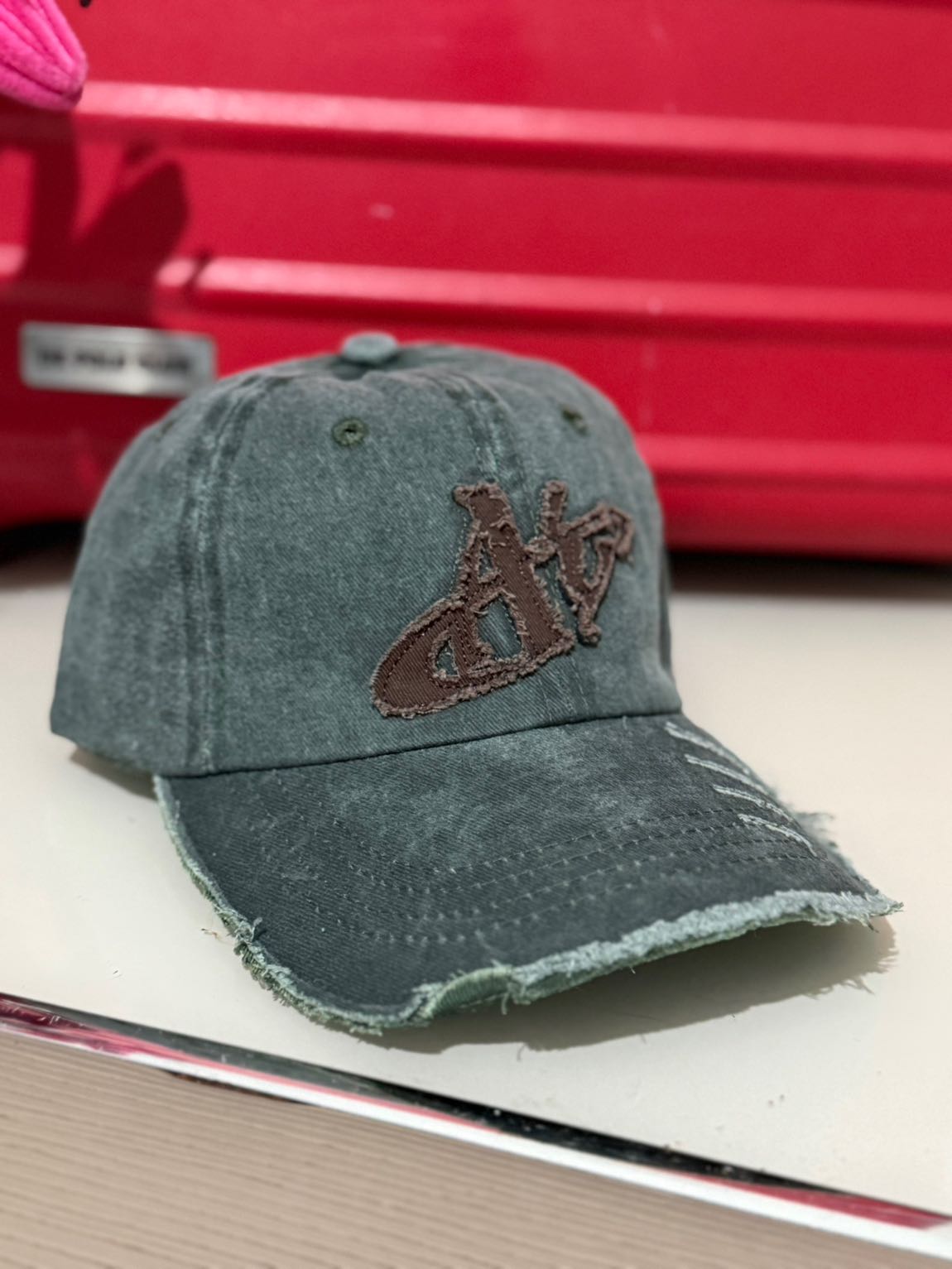 Eskitme Yeşil Unisex Kot Kumaş Şapka — görsel 3/6
