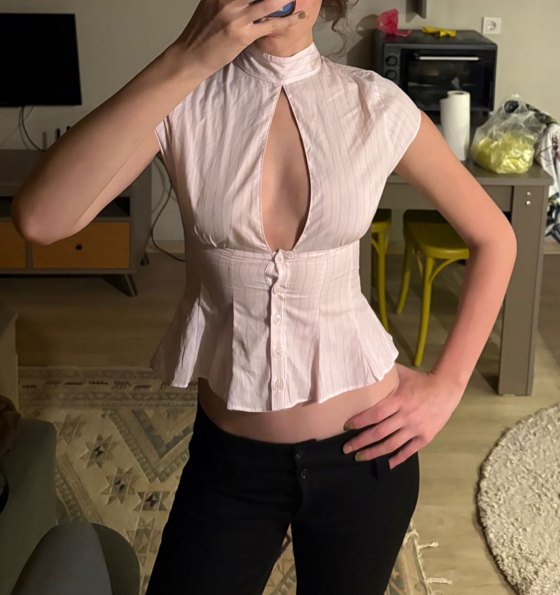 Zara Pembe, Dekolteli Çizgili Gömlek — görsel 2/8