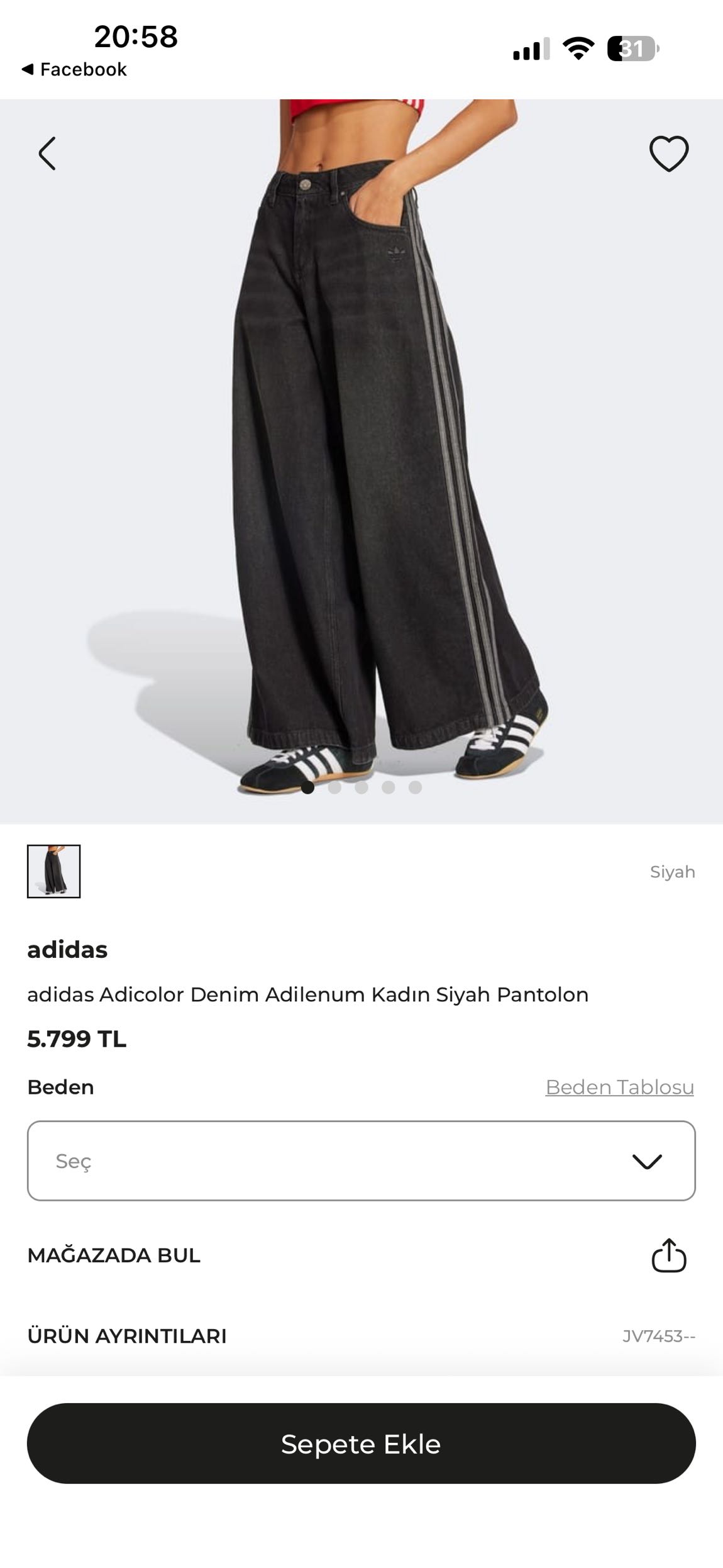 Adidas Wide Leg Jean Pantolon — görsel 9/9